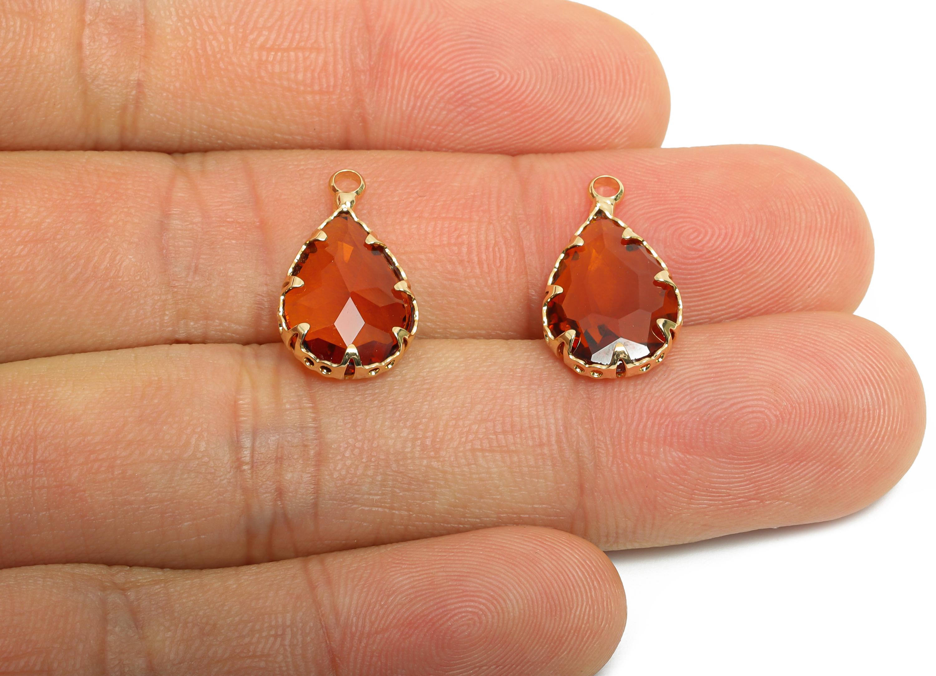 Teardrop Crystal Charms - Brass Brown Faceted Glass Pendant - Romantic Teardrop Jewelry - KC Gold Tone Plated - 18.5x10.6x4.57mm - GS1219 - DOMEDBAZAAR