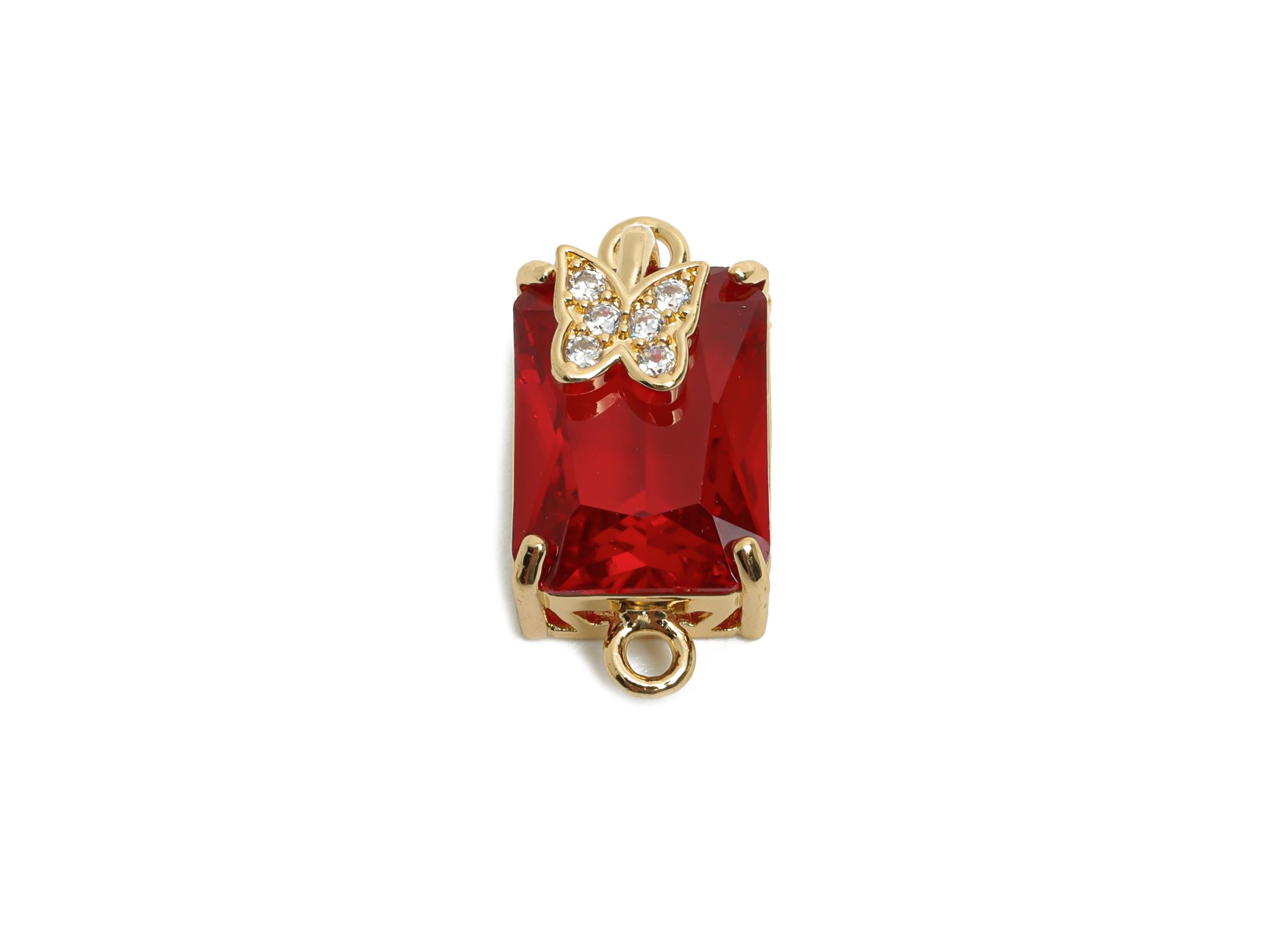 Brass Crystal Butterfly Pendant - Sparkling Red Connector - Faceted Crystal with Butterfly Detail - KC Gold Tone Plated - 20x10x8mm - GS1266 - DOMEDBAZAAR