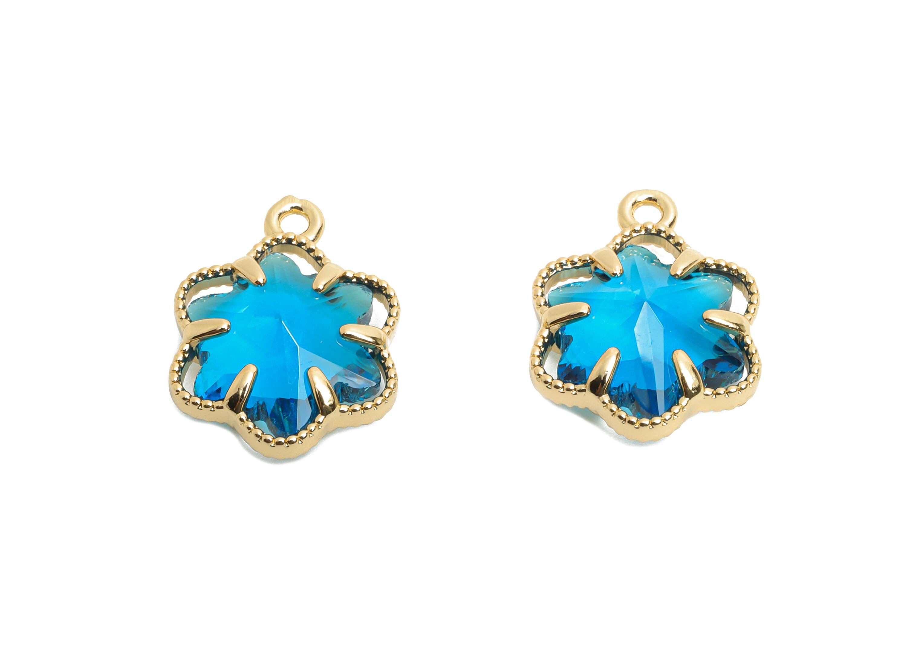 Crystal Flower Charms - Brass Romantic Flower Pendant - For Necklace - Nature Jewelry Accessory - KC Gold Plated - 16.84x13x5.63mm - GS1172 - DOMEDBAZAAR