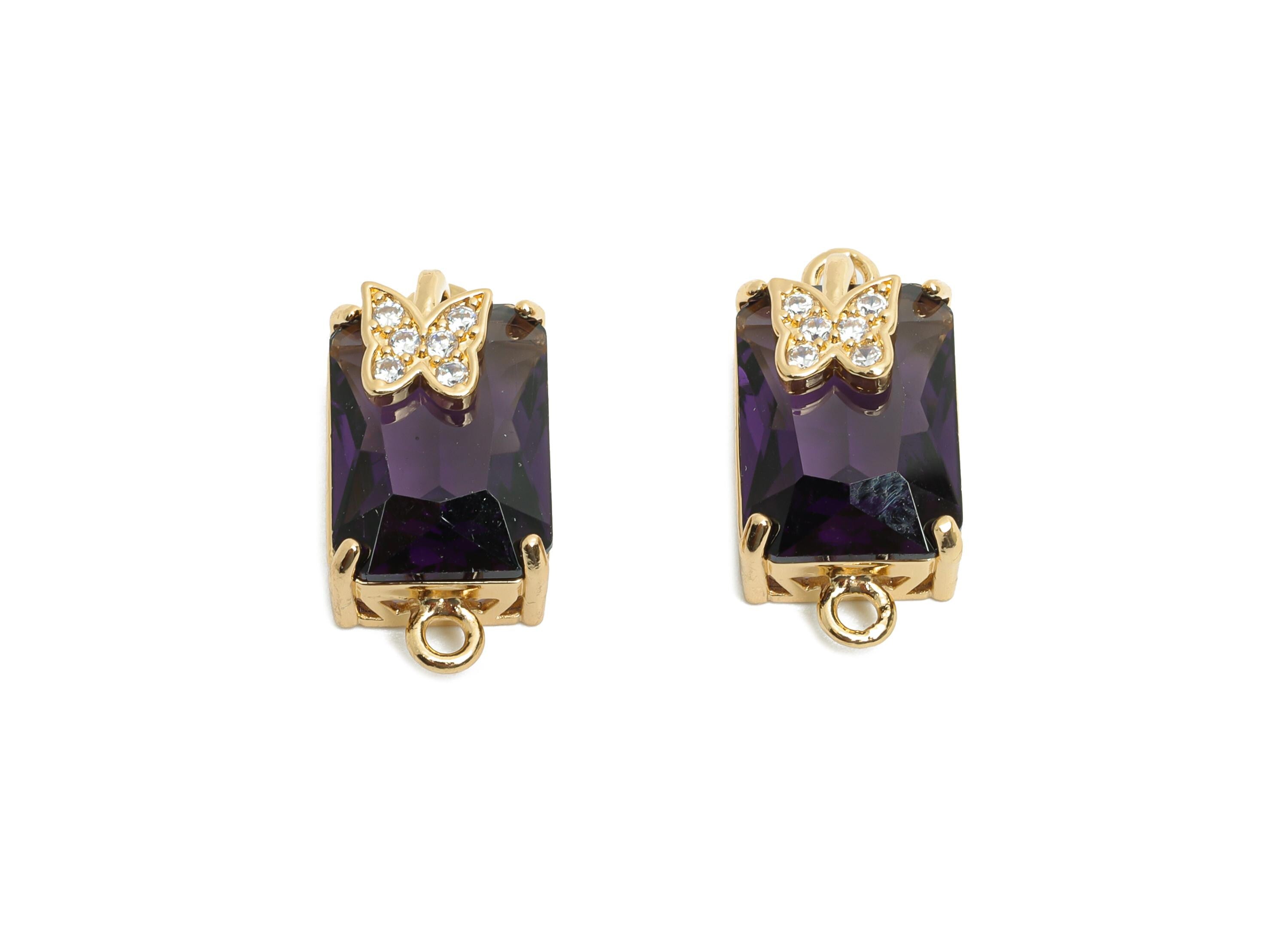 Brass Crystal Butterfly Pendant - Sparkling Purple Connector - Faceted Crystal Butterfly Detail - KC Gold Tone Plated - 20x10x8mm - GS1268 - DOMEDBAZAAR