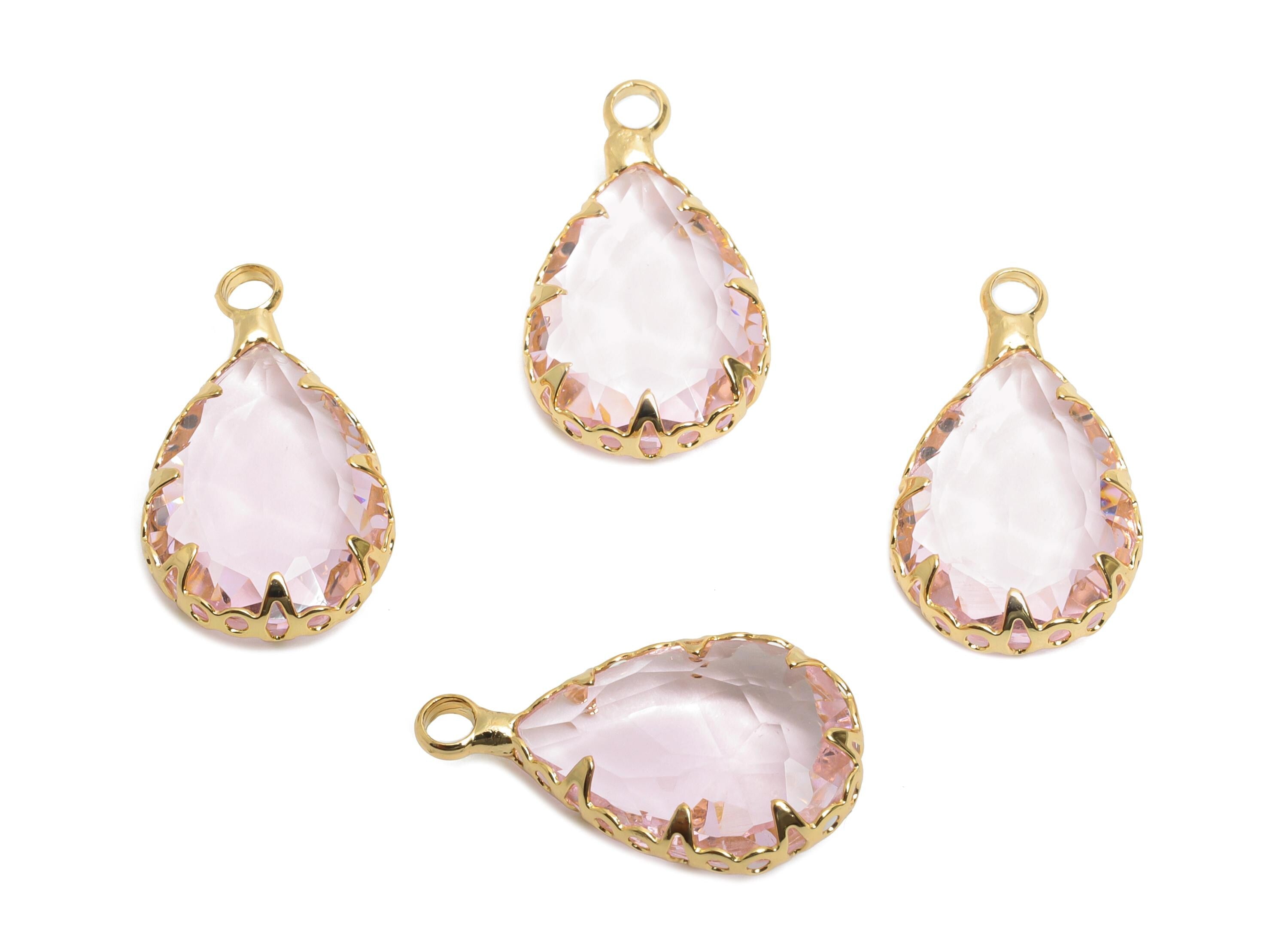 Teardrop Crystal Charms - Brass Pink Faceted Glass Pendant - Romantic Teardrop Jewelry - KC Gold Tone Plated - 18.5x10.6x4.57mm - GS1218 - DOMEDBAZAAR