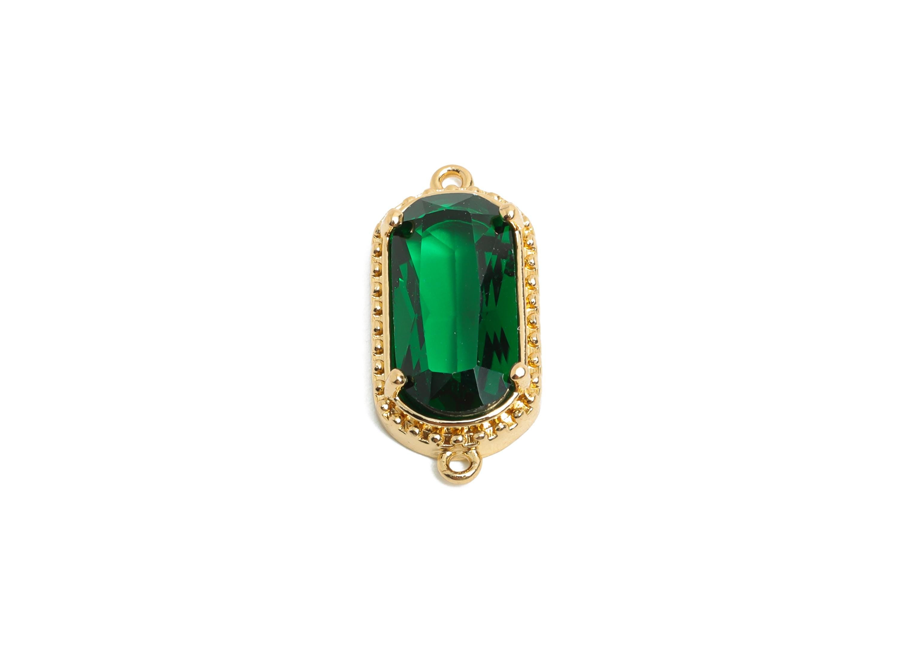 Brass Crystal Connector - Dainty Sparkling Green Charm - Modern Oval Rectangular Stone Connector - KC Gold Tone Plated - 20x9x4mm - GS1304 - DOMEDBAZAAR