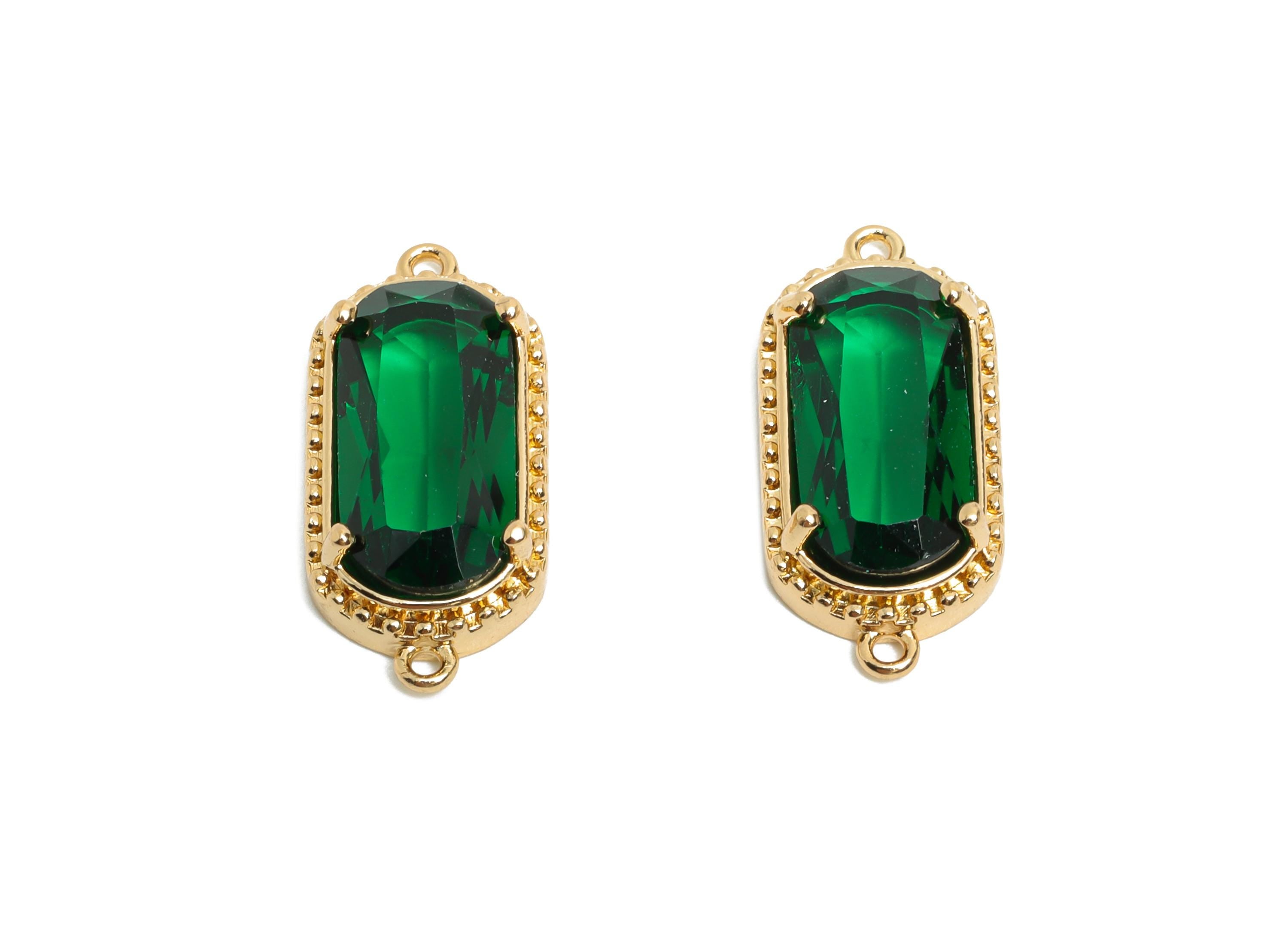 Brass Crystal Connector - Dainty Sparkling Green Charm - Modern Oval Rectangular Stone Connector - KC Gold Tone Plated - 20x9x4mm - GS1304 - DOMEDBAZAAR