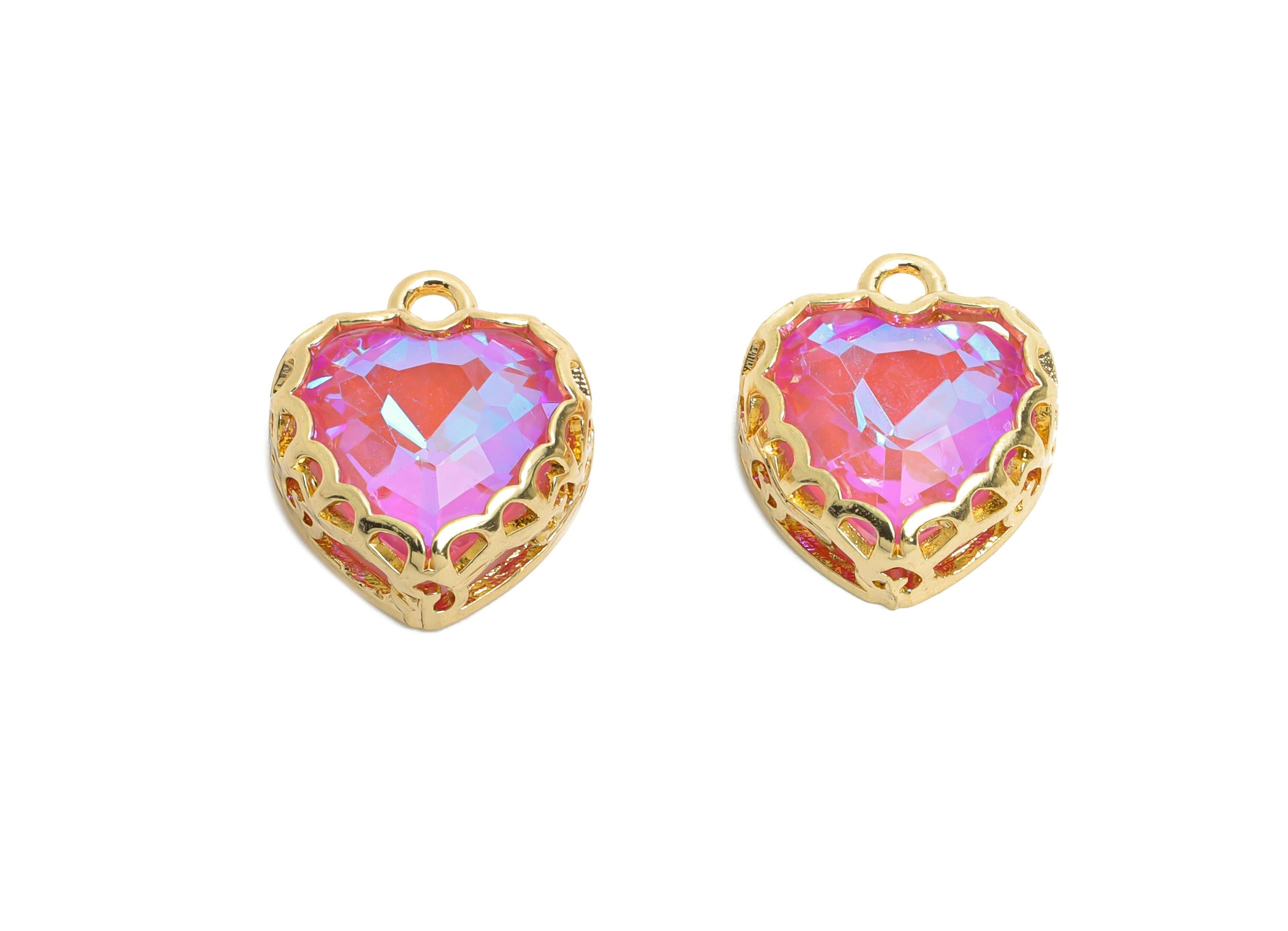 Brass Heart Crystal Charms - Elegant Faceted Crystal Necklace Pendant - Shimmering Jewelry DIY - KC Gold Plated - 14.4x12x5.16mm - GS1184 - DOMEDBAZAAR