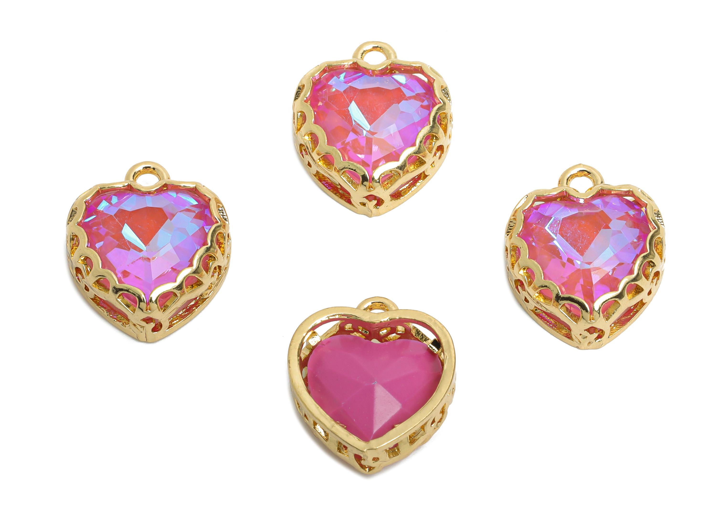 Brass Heart Crystal Charms - Elegant Faceted Crystal Necklace Pendant - Shimmering Jewelry DIY - KC Gold Plated - 14.4x12x5.16mm - GS1184 - DOMEDBAZAAR