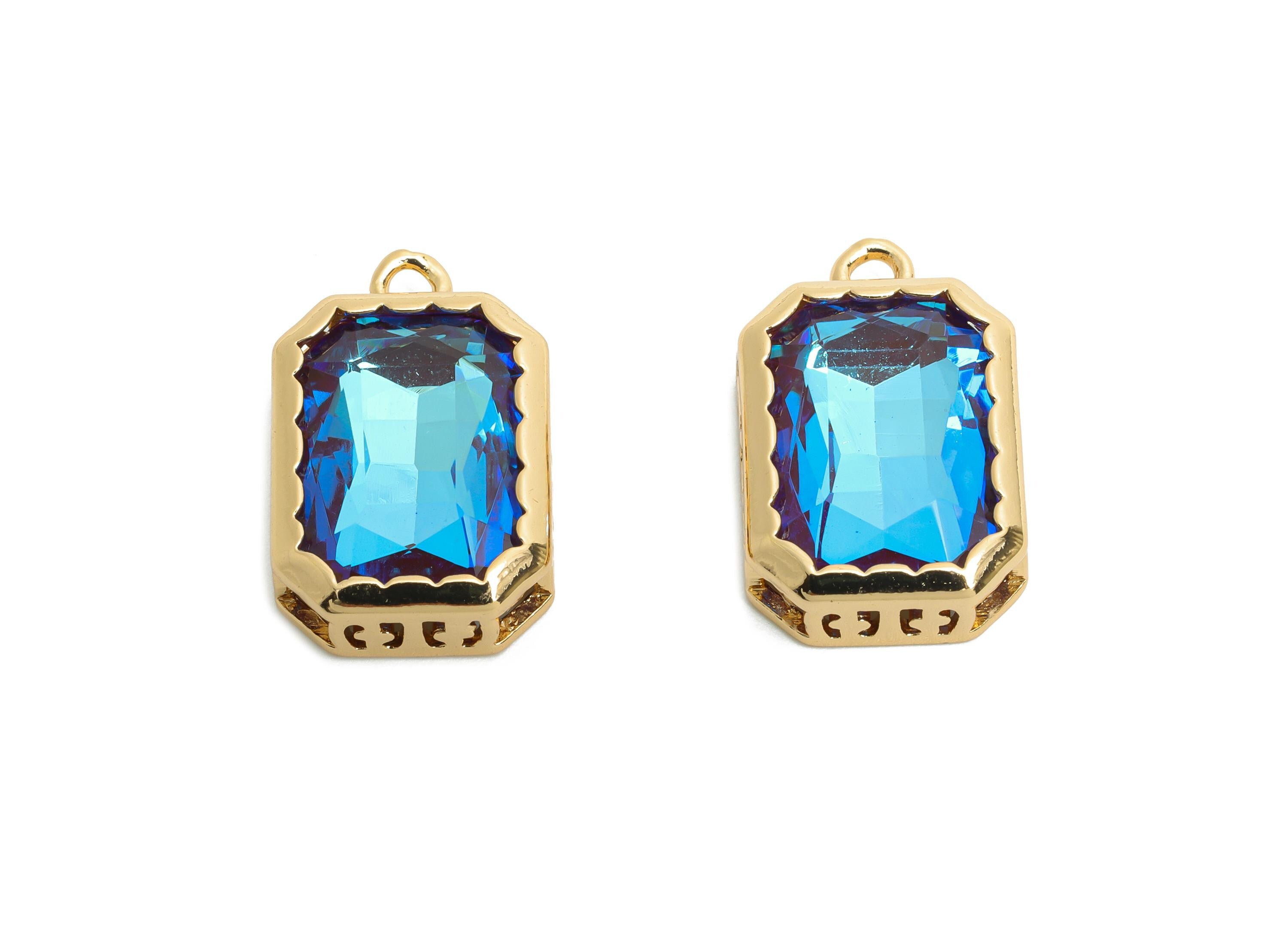 Faceted Rectangle Crystal Charms - Brass Faceted Glass Pendant - Elegant Gold-Framed Jewelry - KC Gold Plated - 18.87x12.14x5mm - GS1166 - DOMEDBAZAAR