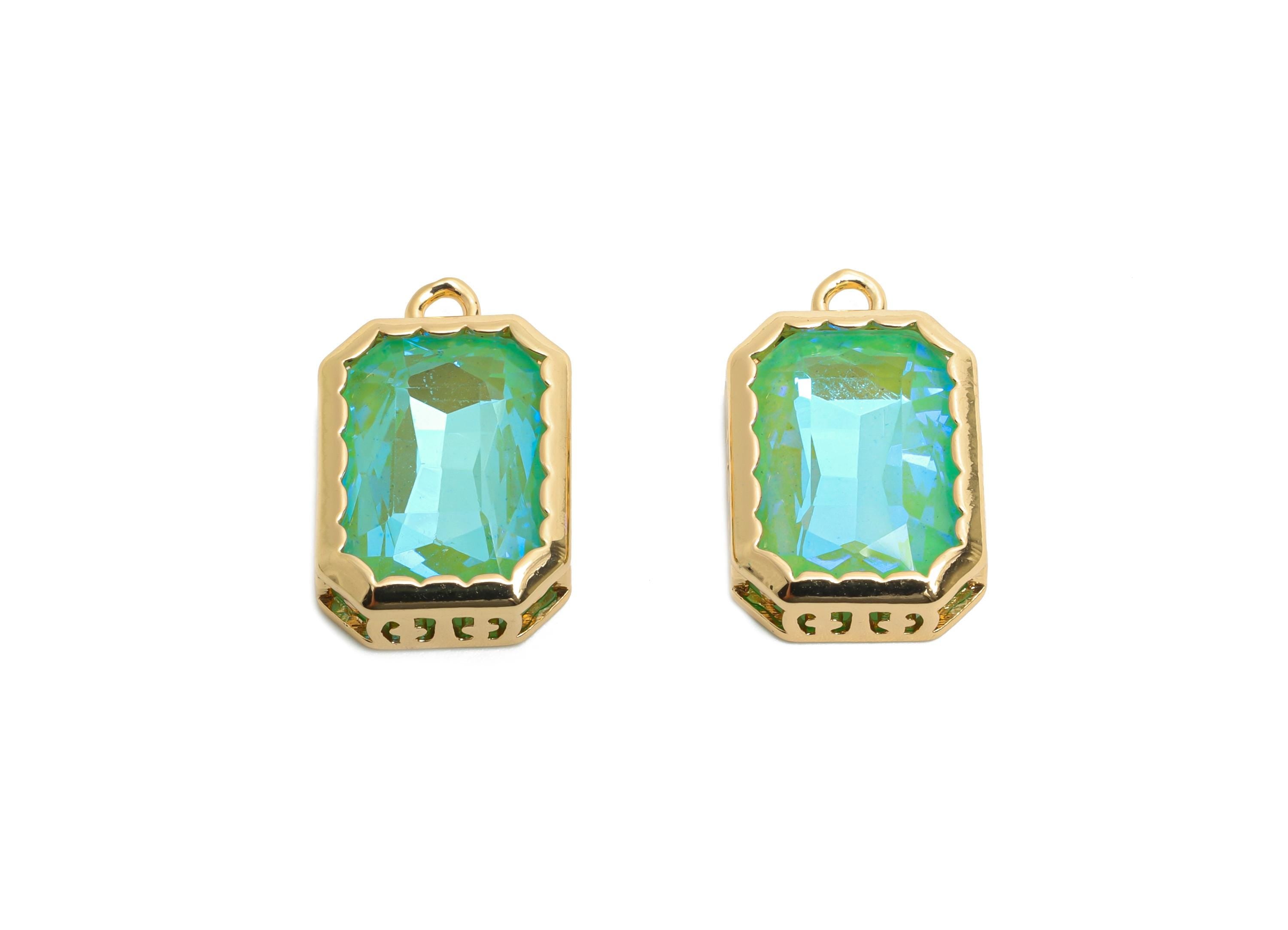 Faceted Rectangle Crystal Charms - Brass Ornate Glass Pendant - Elegant Geometric Jewelry - KC Gold Tone Plated - 18.87x12.14x5mm - GS1168 - DOMEDBAZAAR