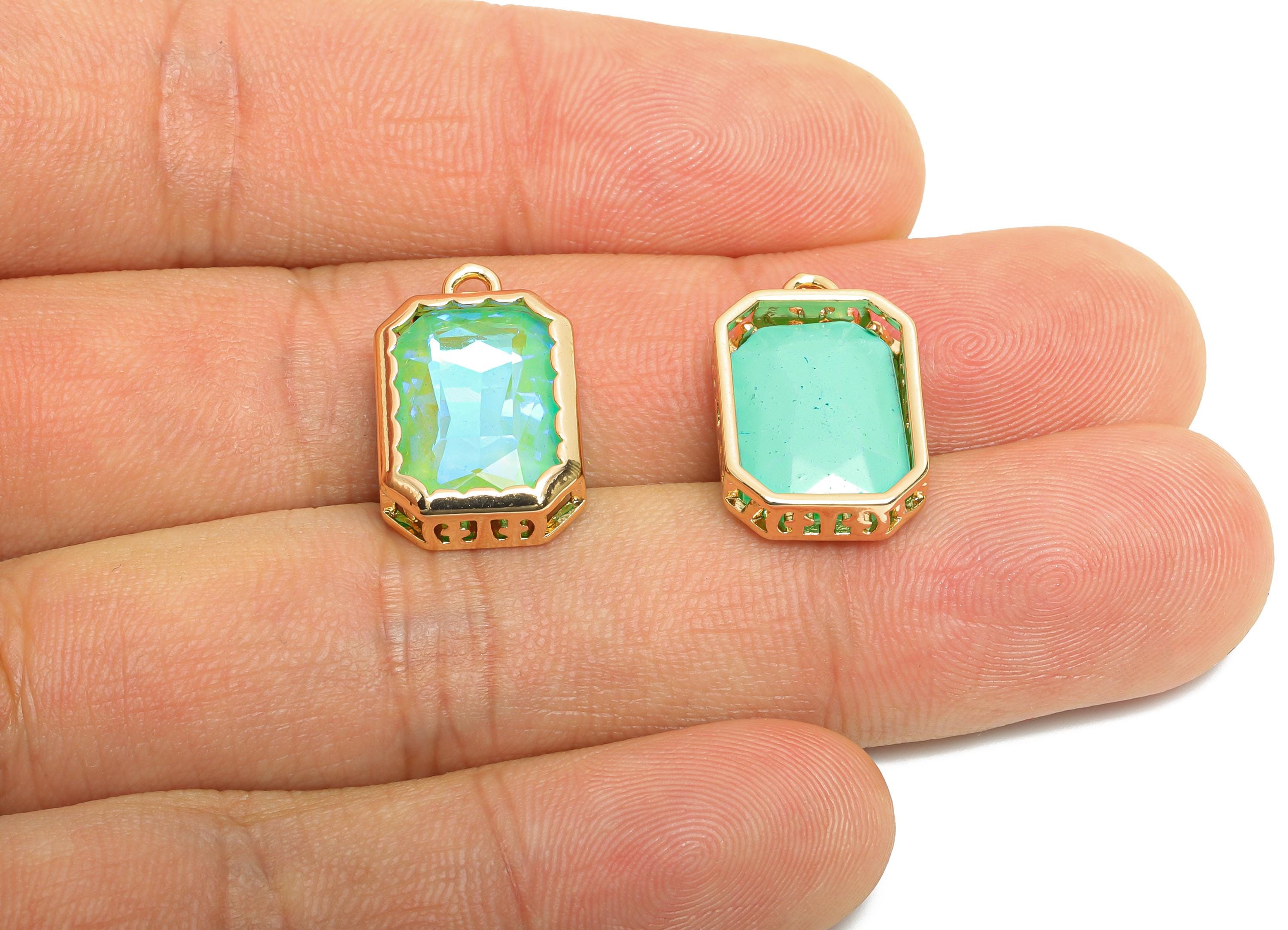 Faceted Rectangle Crystal Charms - Brass Ornate Glass Pendant - Elegant Geometric Jewelry - KC Gold Tone Plated - 18.87x12.14x5mm - GS1168 - DOMEDBAZAAR