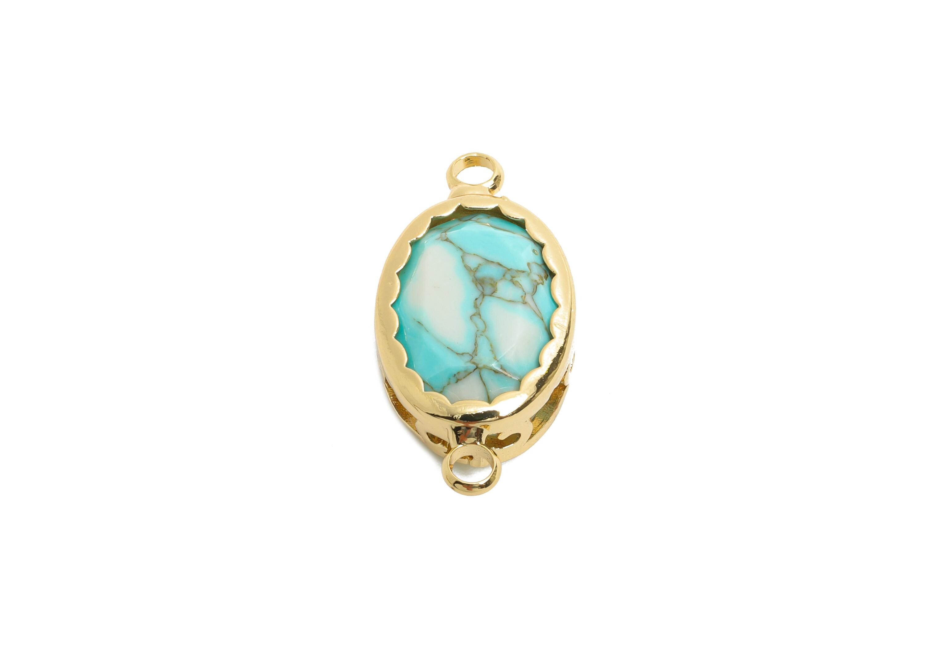 Brass Oval Glass Connector - Dainty Artisan Glass Connector - Dainty Gold and Crystal Connector - KC Gold Plated - 23x12x6mm - GS1258 - DOMEDBAZAAR