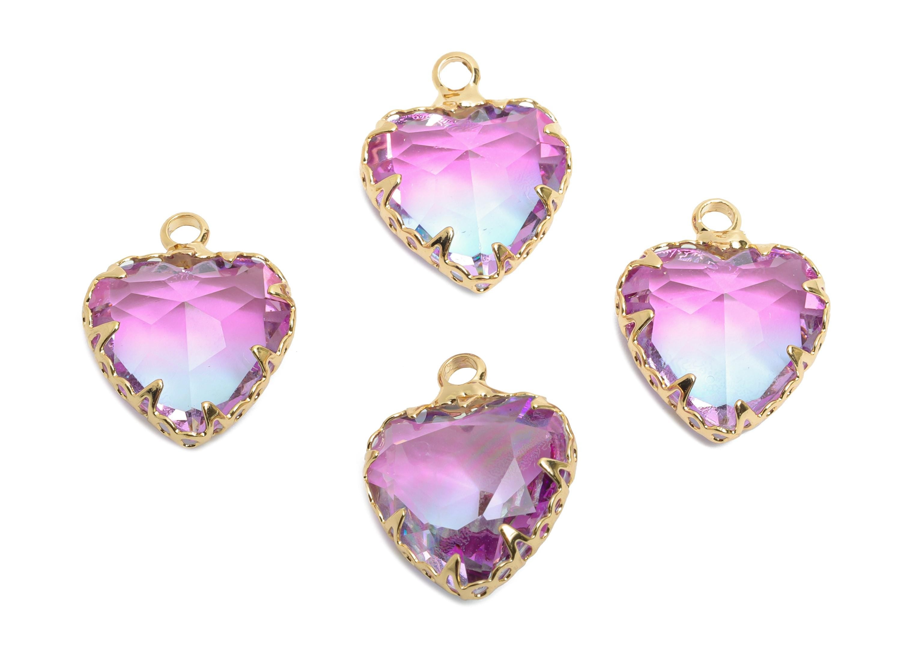 Heart Crystal Bracelet Charm - Luxury Faceted Crystal Pendant - Romantic Heart Jewelry Component - KC Gold Plated Brass - 15x12x5mm - GS1214 - DOMEDBAZAAR