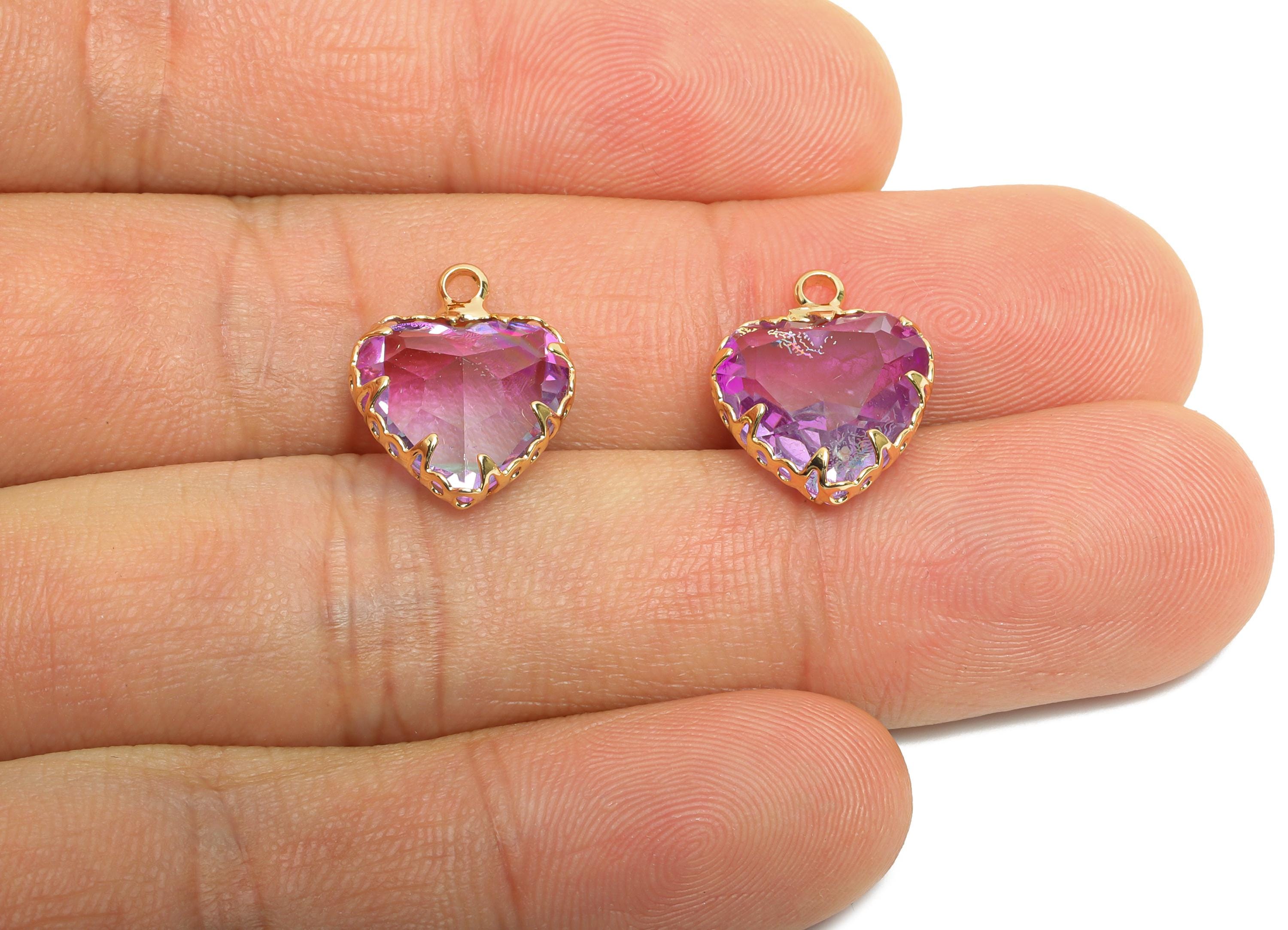 Heart Crystal Bracelet Charm - Luxury Faceted Crystal Pendant - Romantic Heart Jewelry Component - KC Gold Plated Brass - 15x12x5mm - GS1214 - DOMEDBAZAAR