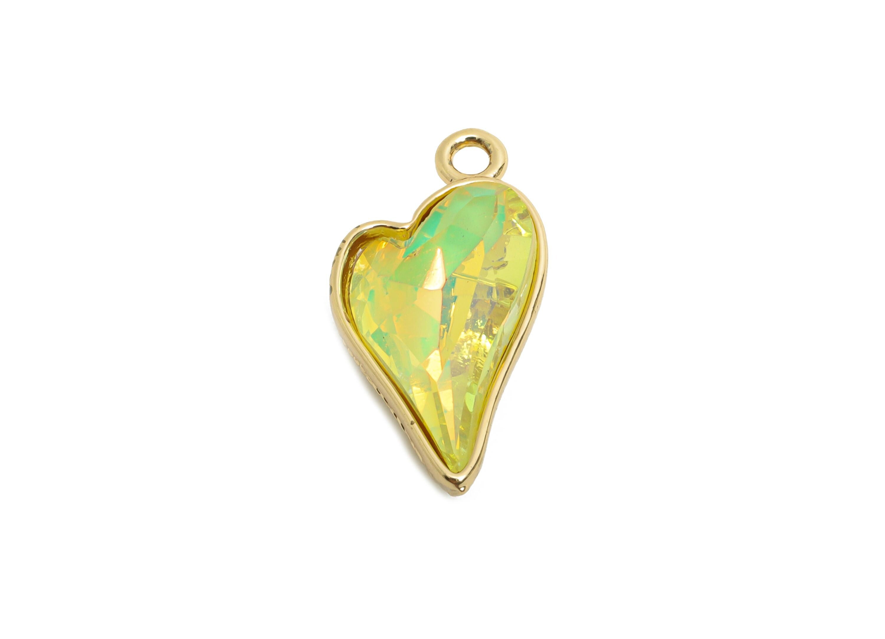 Heart Crystal Bracelet Charms - Textured Brass Crystal Dual-Sided Pendant - Unique Jewelry Component - KC Gold Plated - 19x10x5mm - GS1173 - DOMEDBAZAAR