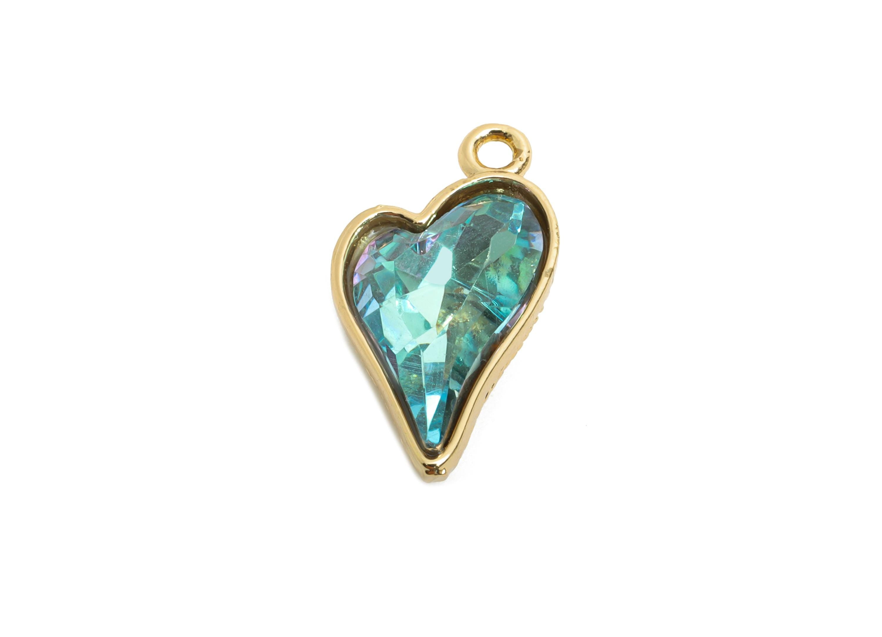 Heart Crystal Bracelet Charm - Textured Brass Crystal Dual-Sided Pendant - Unique Jewelry Component - KC Gold Plated - 19x10x5mm - GS1174 - DOMEDBAZAAR