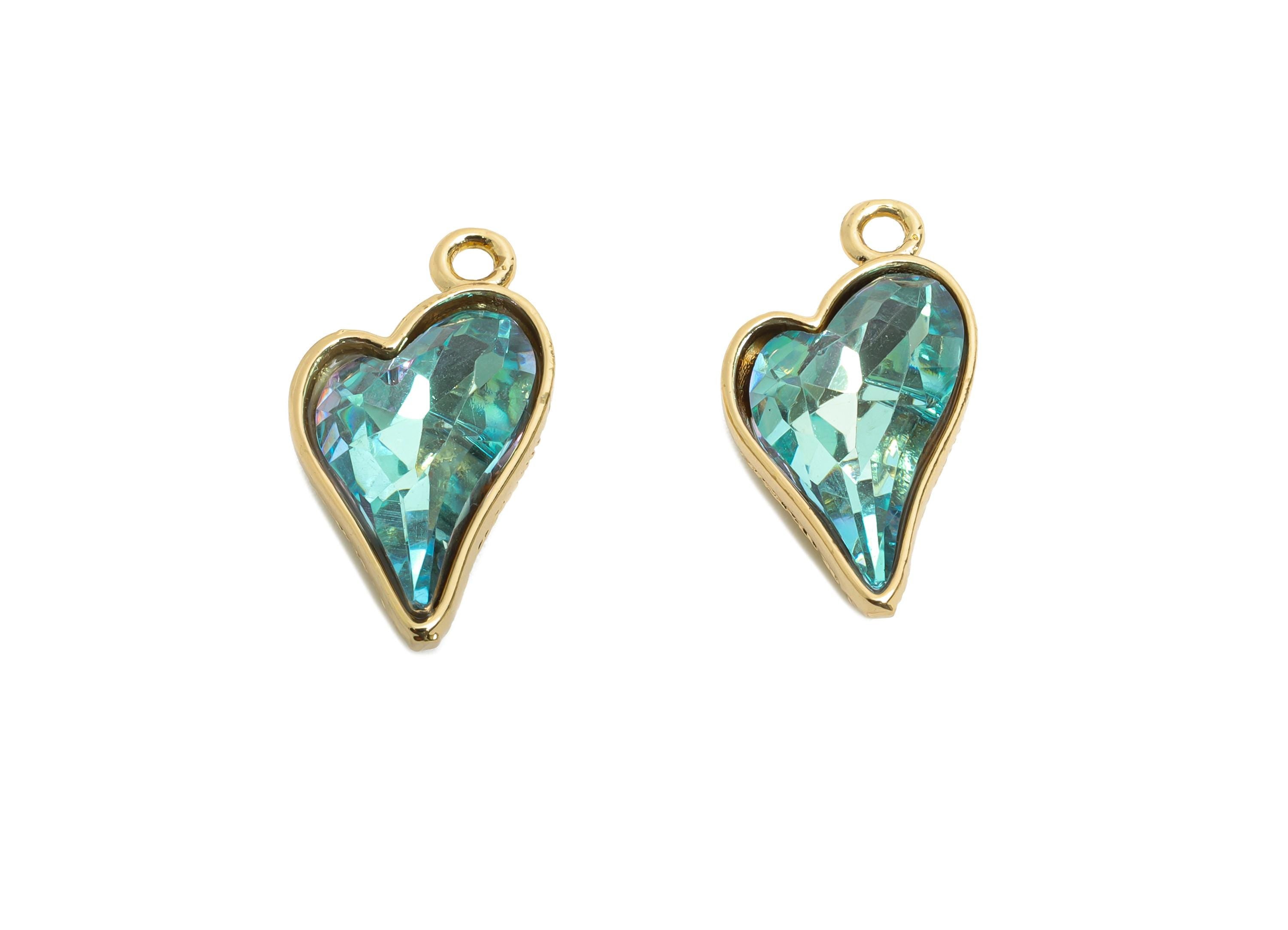 Heart Crystal Bracelet Charm - Textured Brass Crystal Dual-Sided Pendant - Unique Jewelry Component - KC Gold Plated - 19x10x5mm - GS1174 - DOMEDBAZAAR