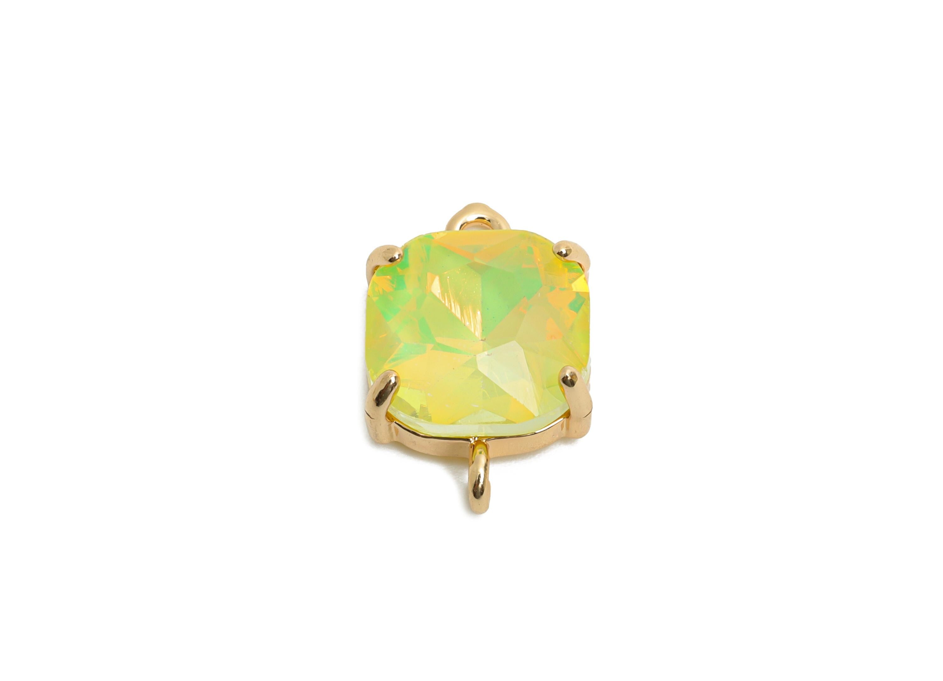 Square Crystal Bracelet Connectors - Dainty Brass Glass Charm - Sparkling Square Connector - KC Gold Tone Plated - 18x12.3x5.7mm - GS1283 - DOMEDBAZAAR