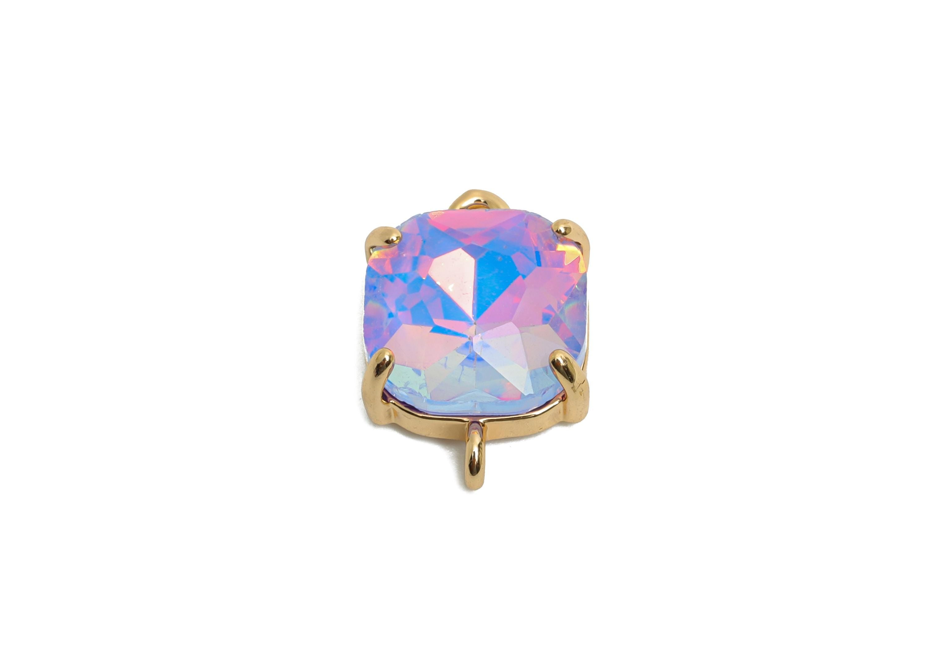 Square Crystal Bracelet Connector - Sparkling Brass Glass Charms - Ornate Square Connector - KC Gold Tone Plated - 18x12.3x5.7mm - GS1284 - DOMEDBAZAAR