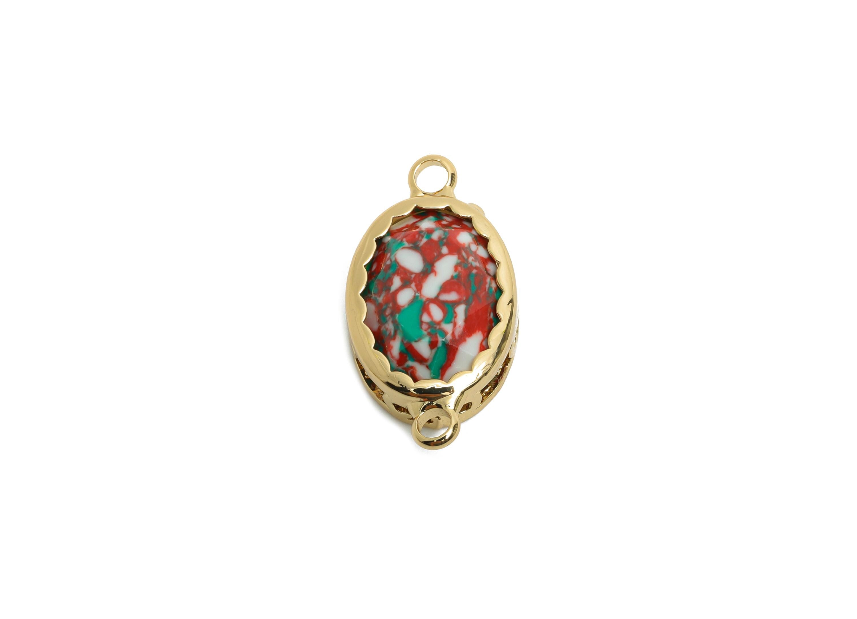 Brass Oval Glass Connector - Minimalist Oval Multicolor Connector - Dainty Gold and Glass Connector - KC Gold Plated - 23x12x6mm - GS1259 - DOMEDBAZAAR