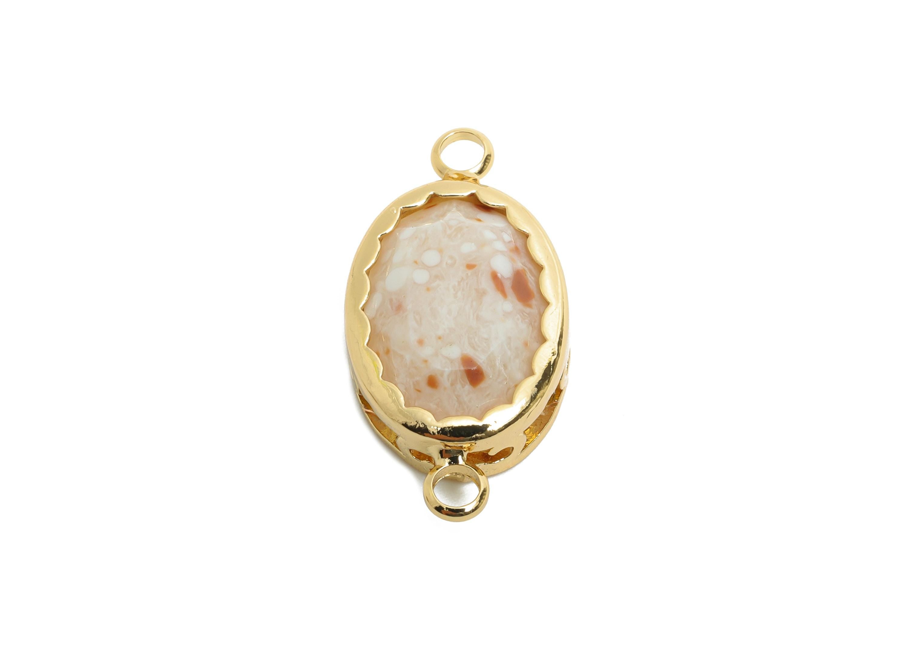 Brass Oval Glass Connector - Bohemian Style Necklace Connector - Dainty Gold and Glass Connector - KC Gold Plated - 23x12x6mm - GS1262 - DOMEDBAZAAR