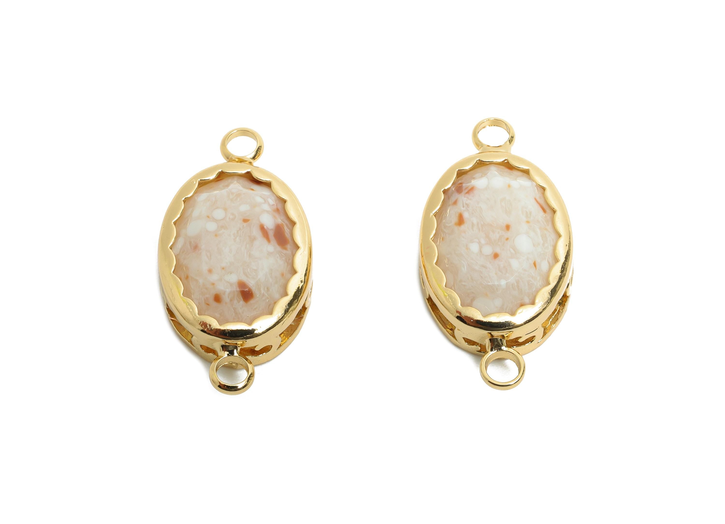 Brass Oval Glass Connector - Bohemian Style Necklace Connector - Dainty Gold and Glass Connector - KC Gold Plated - 23x12x6mm - GS1262 - DOMEDBAZAAR