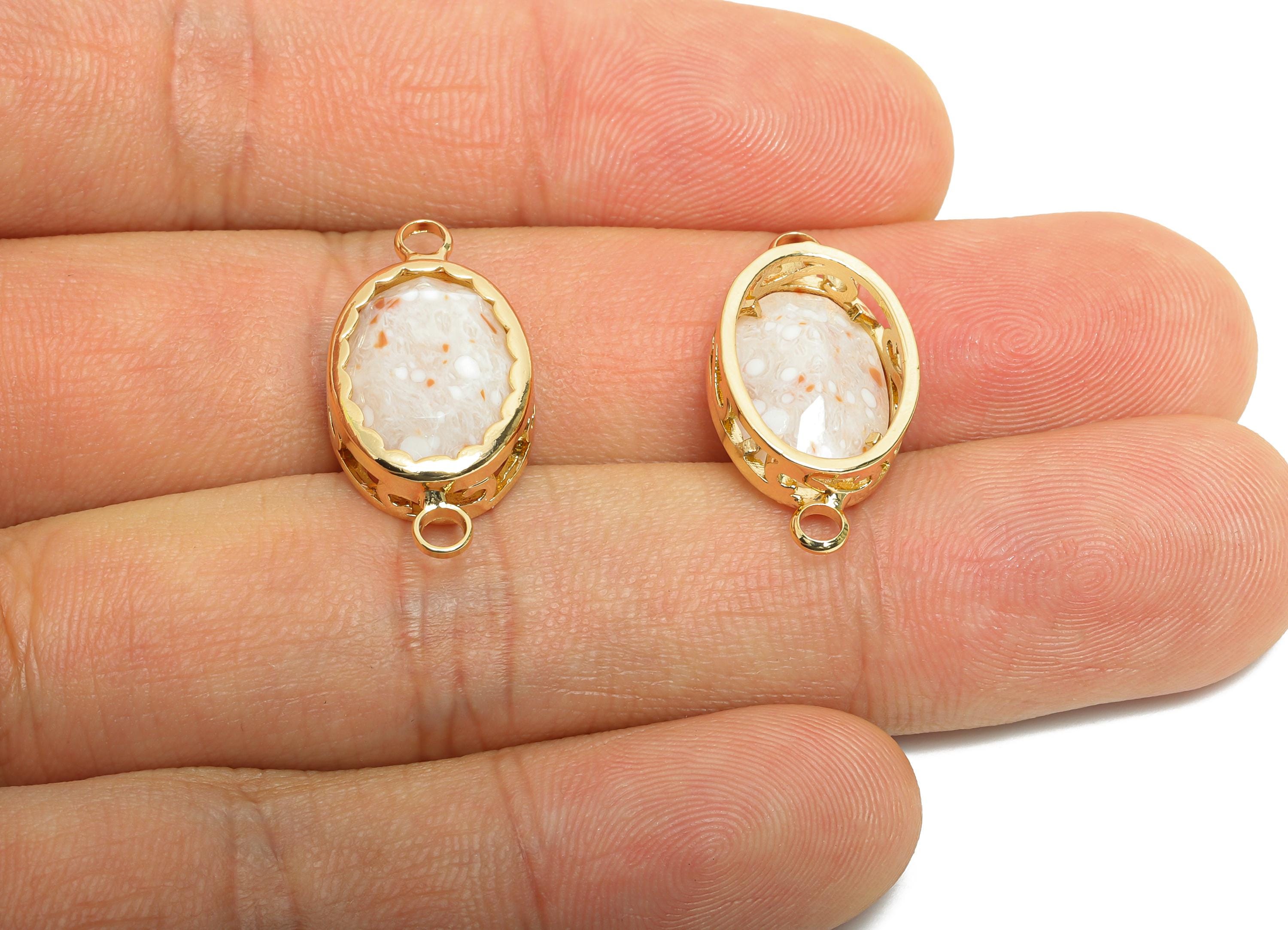 Brass Oval Glass Connector - Bohemian Style Necklace Connector - Dainty Gold and Glass Connector - KC Gold Plated - 23x12x6mm - GS1262 - DOMEDBAZAAR