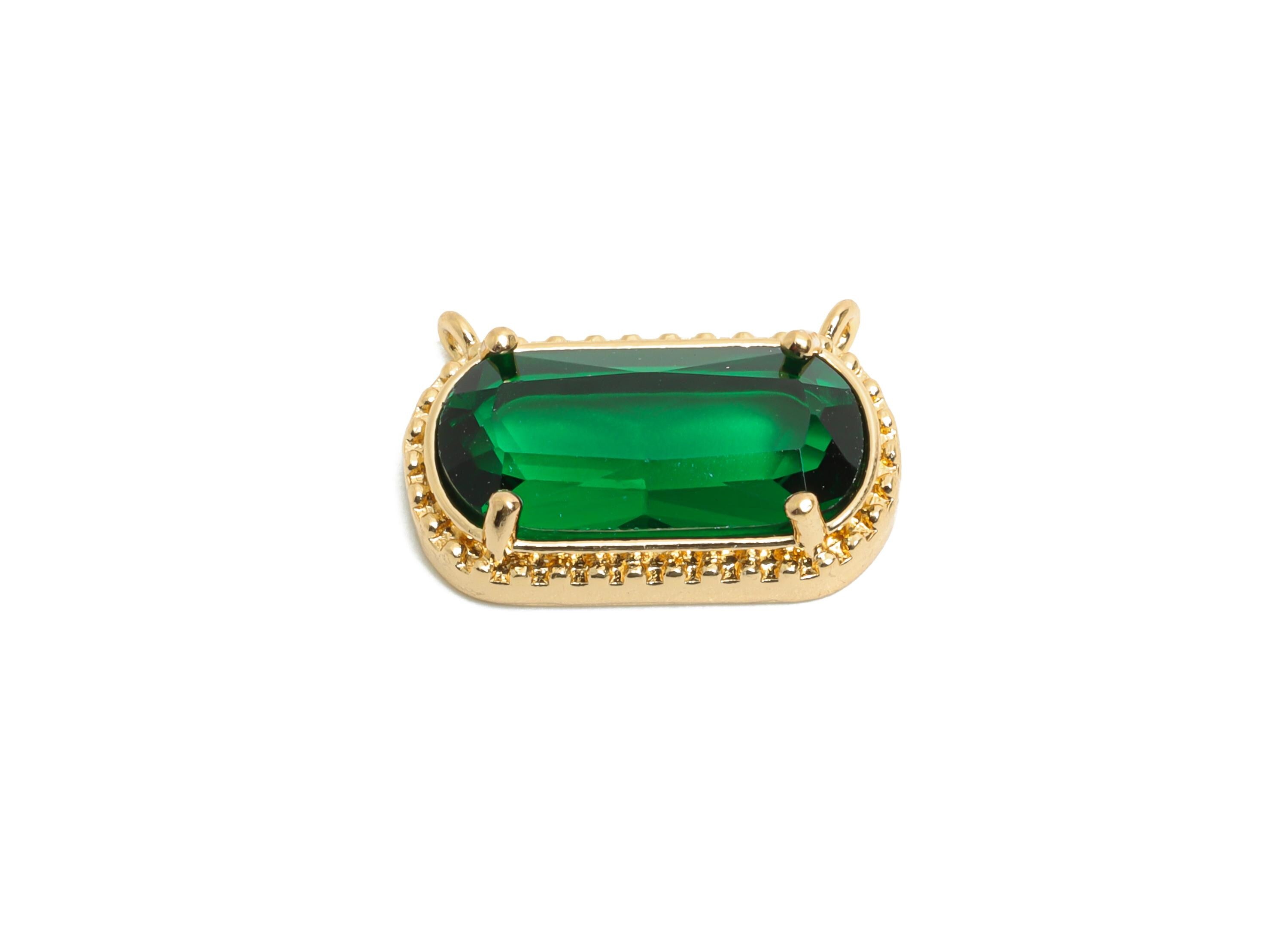 Brass Crystal Oval Pendant - Dainty Sparkling Green Charm - Modern Oval Rectangular Stone Pendant - KC Gold Tone Plated - 16x11x4mm -GS1291 - DOMEDBAZAAR