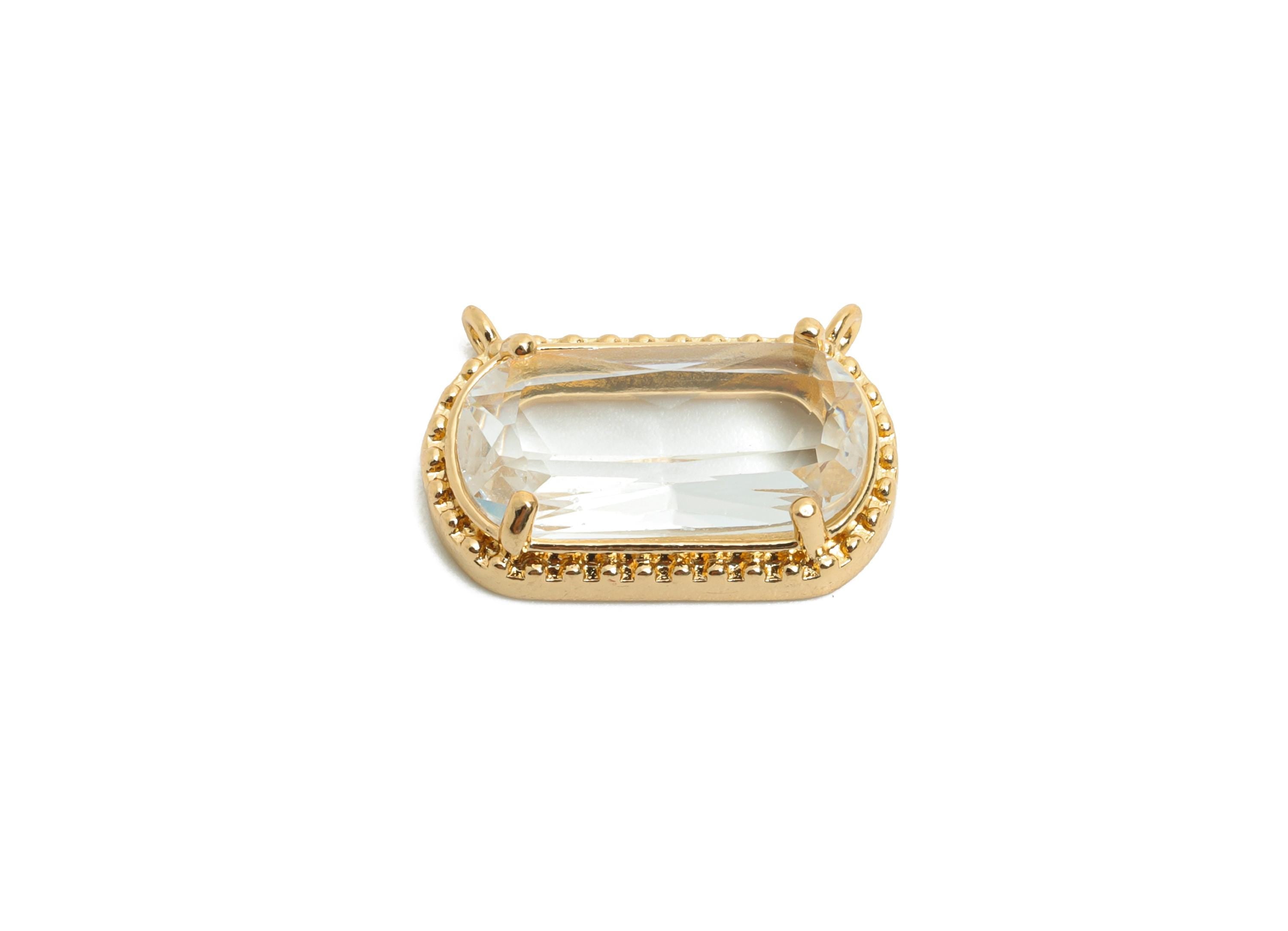 Brass Crystal Oval Pendant - Dainty Sparkling Transparent Charm - Modern Oval Rectangular Pendant - KC Gold Tone Plated -16x11x4mm-GS1292 - DOMEDBAZAAR