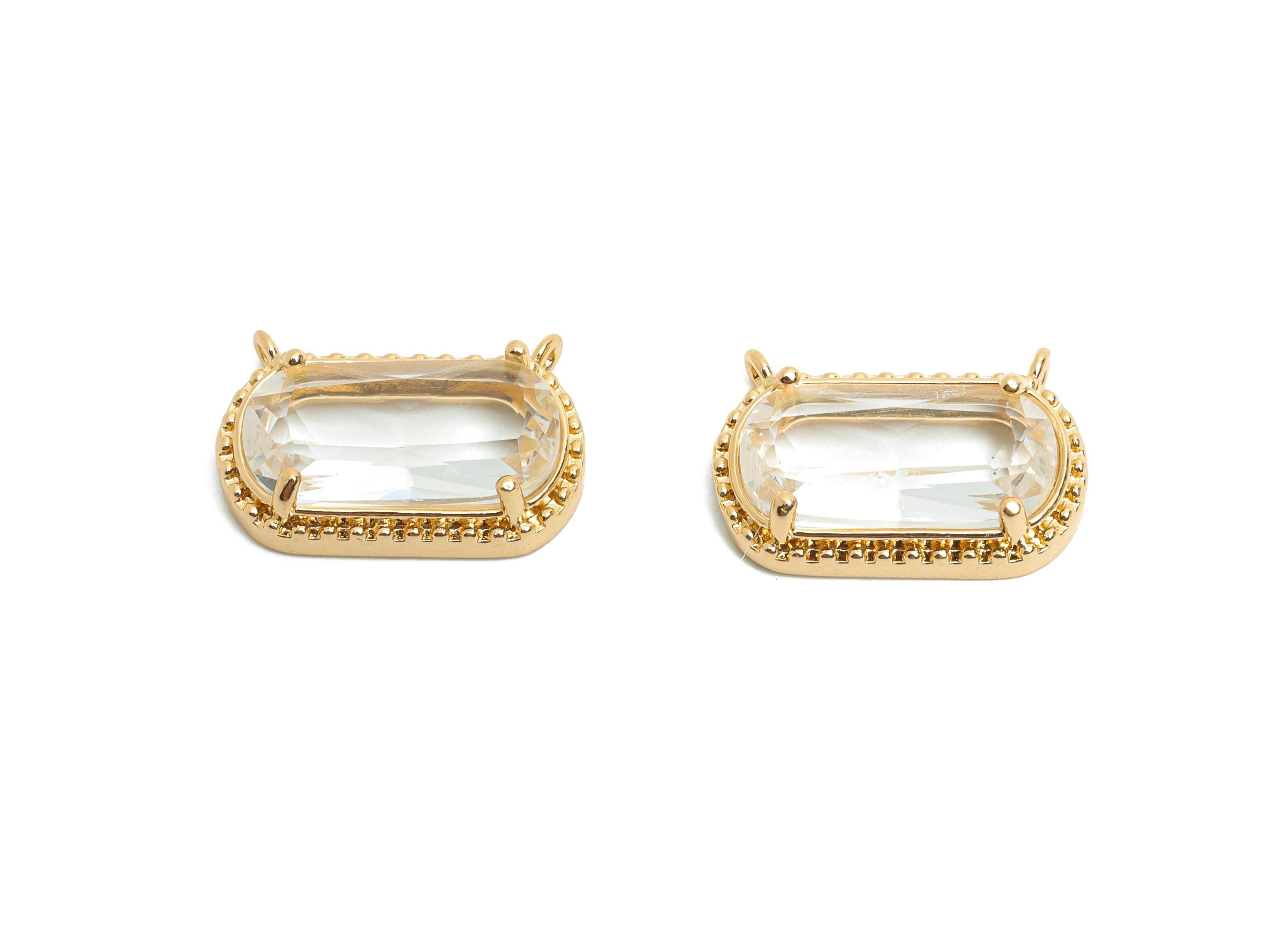 Brass Crystal Oval Pendant - Dainty Sparkling Transparent Charm - Modern Oval Rectangular Pendant - KC Gold Tone Plated -16x11x4mm-GS1292 - DOMEDBAZAAR