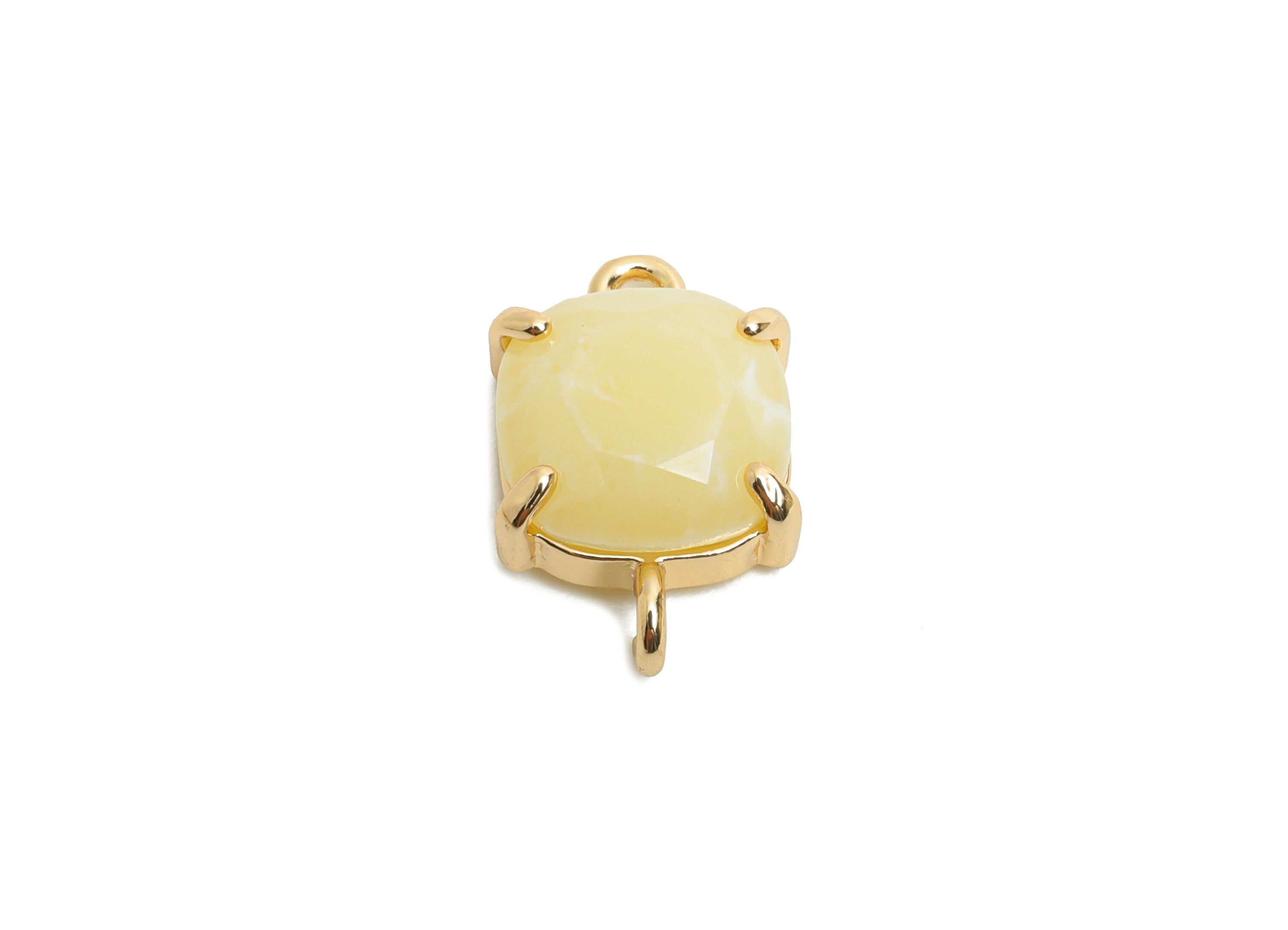 Square Crystal Bracelet Connector - Brass Faceted Glass Charms - Modern Square Connector - KC Gold Tone Plated - 16.4x10.4x5.57mm - GS1240 - DOMEDBAZAAR