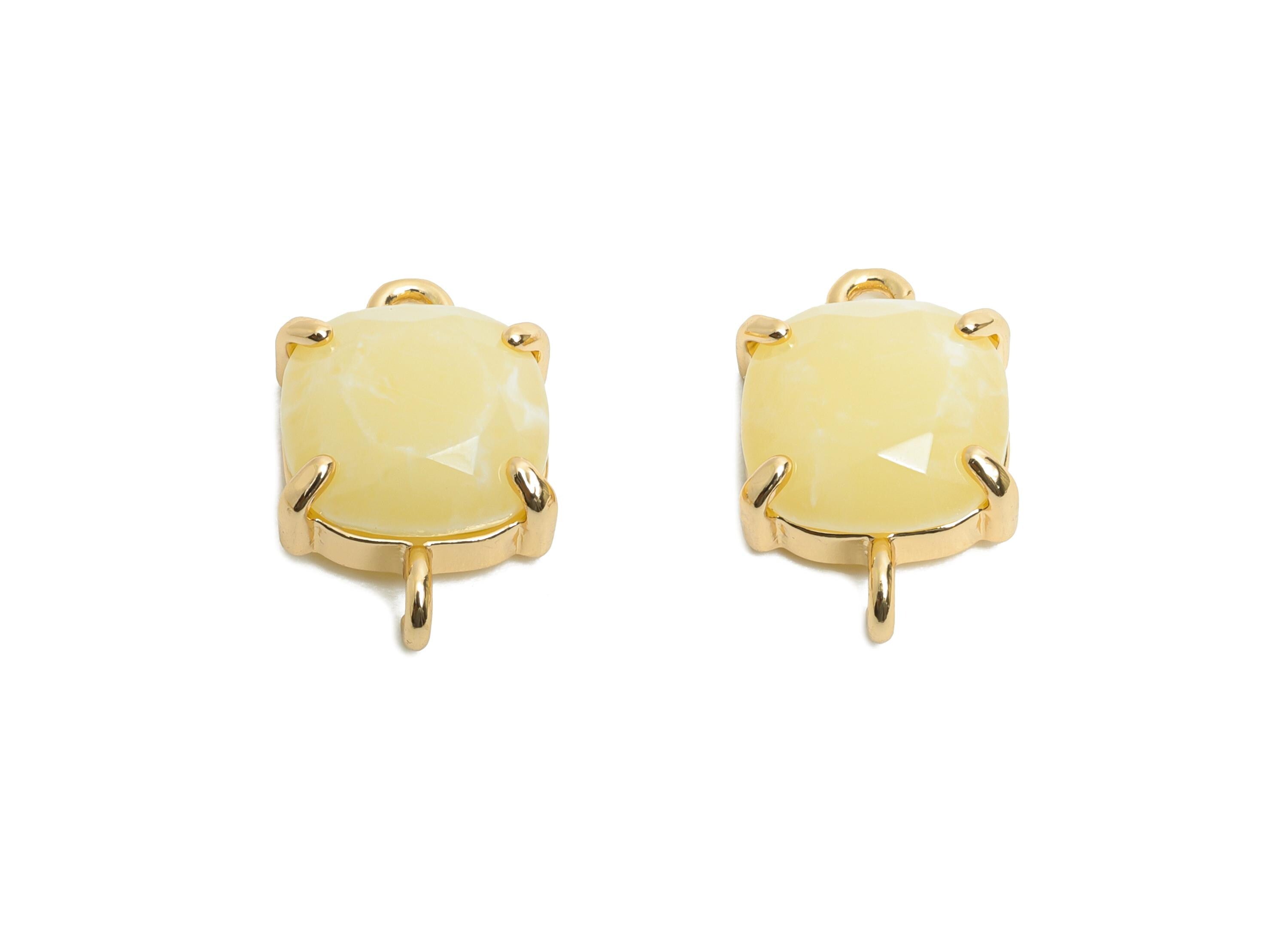 Square Crystal Bracelet Connector - Brass Faceted Glass Charms - Modern Square Connector - KC Gold Tone Plated - 16.4x10.4x5.57mm - GS1240 - DOMEDBAZAAR