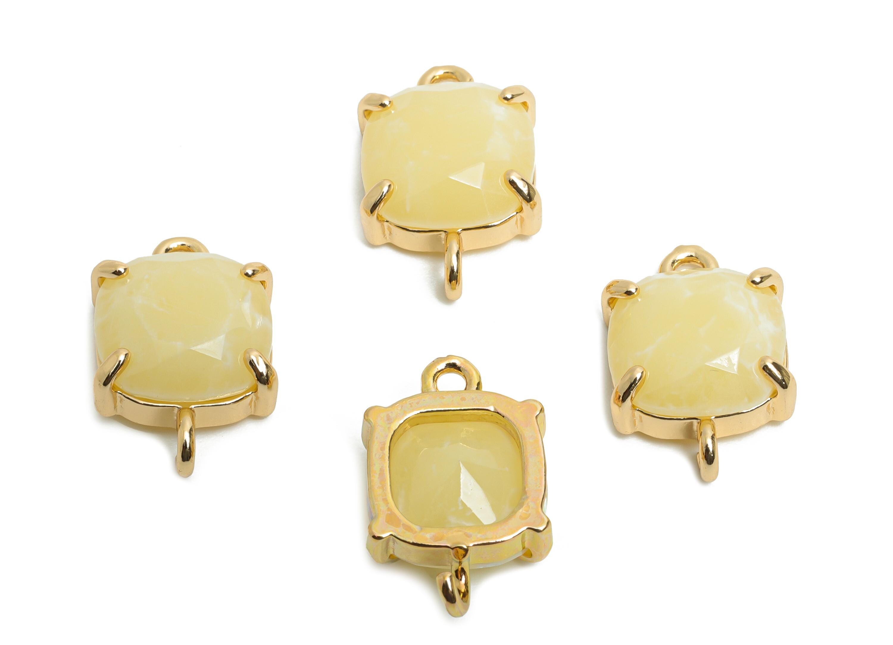 Square Crystal Bracelet Connector - Brass Faceted Glass Charms - Modern Square Connector - KC Gold Tone Plated - 16.4x10.4x5.57mm - GS1240 - DOMEDBAZAAR