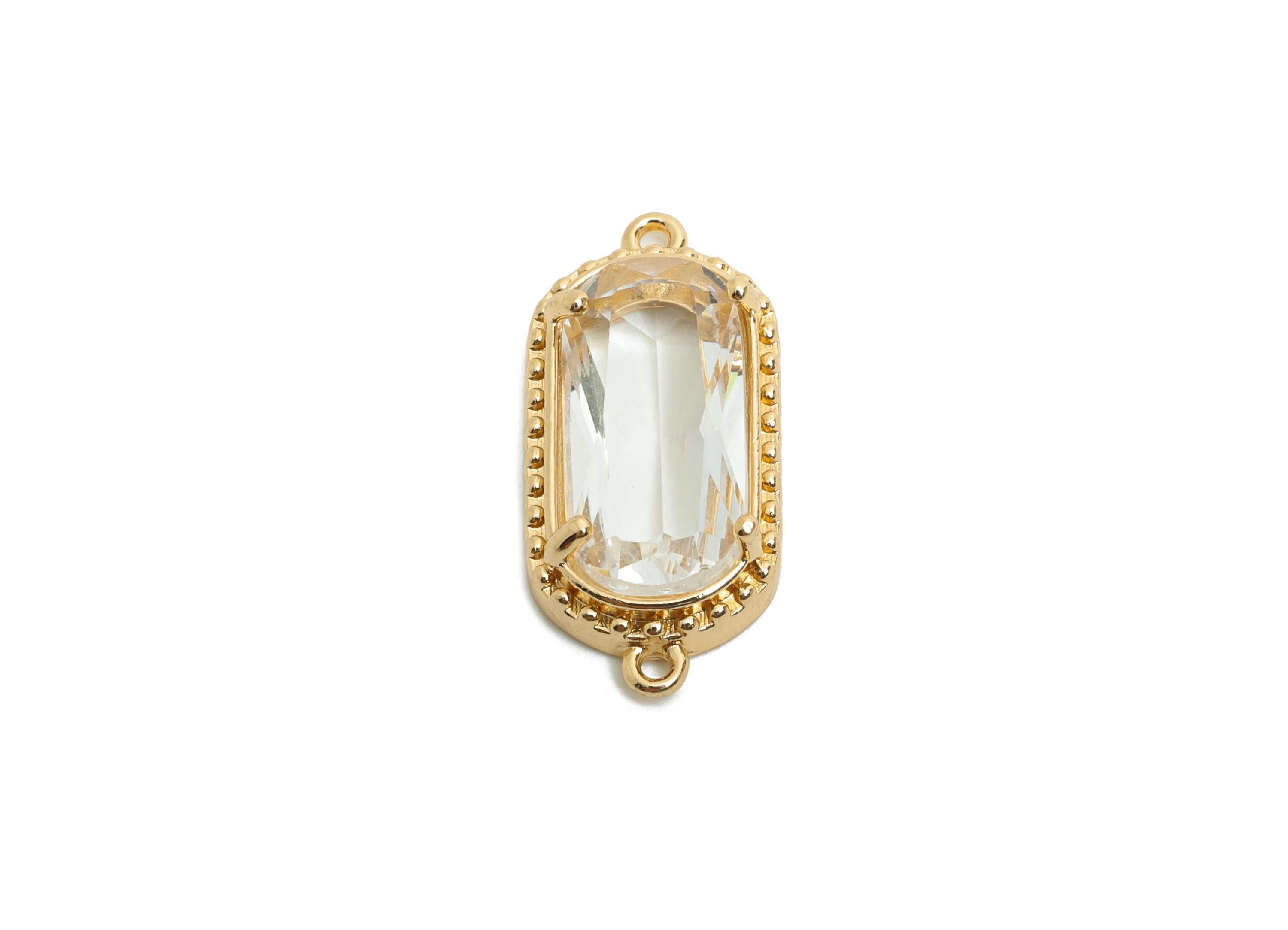 Brass Crystal Connector - Dainty Gold Frame Pendant - Transparent Oval Rectangular Stone Bracelet - KC Gold Tone Plated - 20x9x4mm - GS1302 - DOMEDBAZAAR