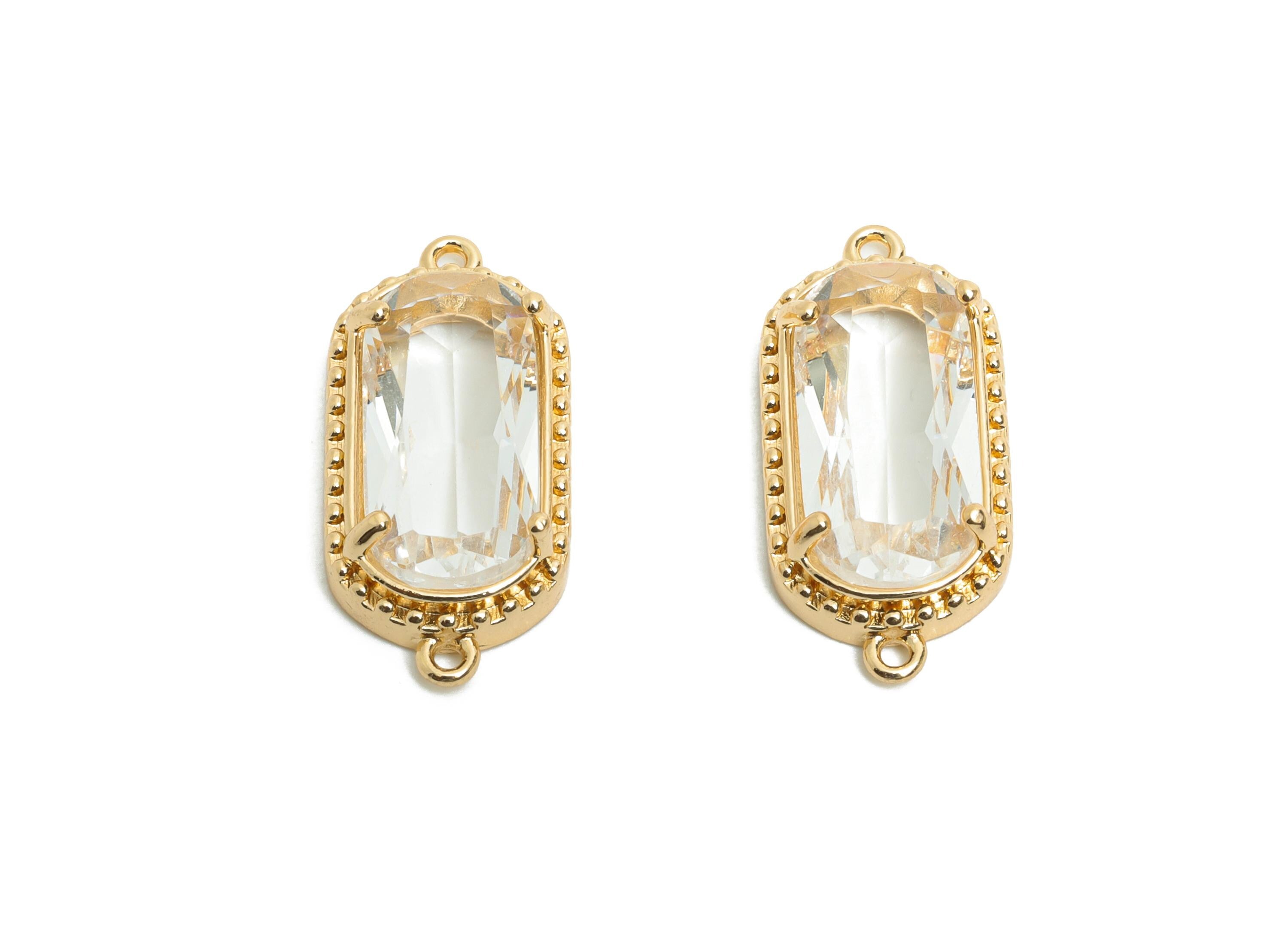 Brass Crystal Connector - Dainty Gold Frame Pendant - Transparent Oval Rectangular Stone Bracelet - KC Gold Tone Plated - 20x9x4mm - GS1302 - DOMEDBAZAAR