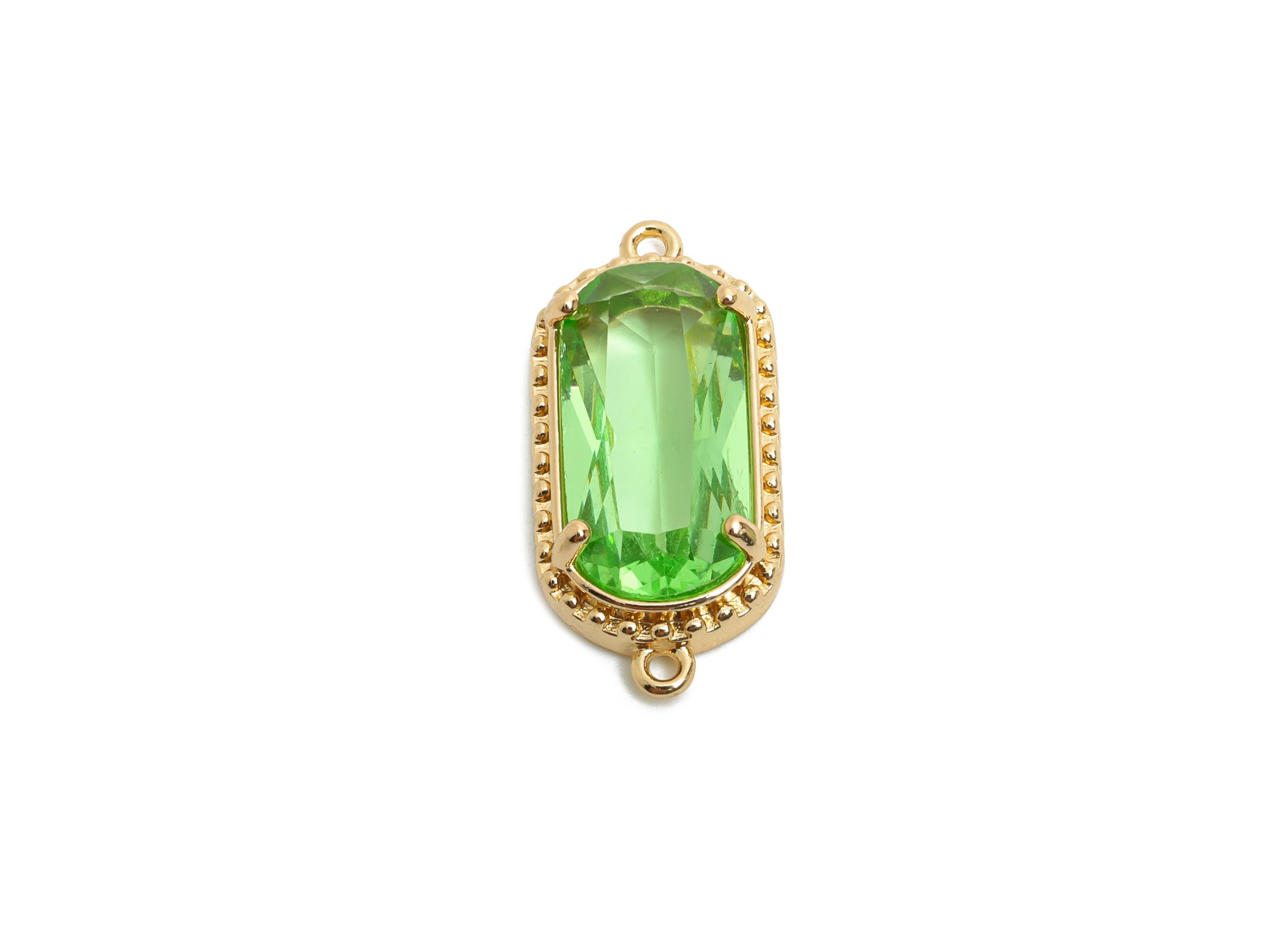 Brass Crystal Connector - Dainty Green Frame Pendant - Sparking Oval Rectangular Stone Bracelet - KC Gold Tone Plated - 20x9x4mm - GS1306 - DOMEDBAZAAR