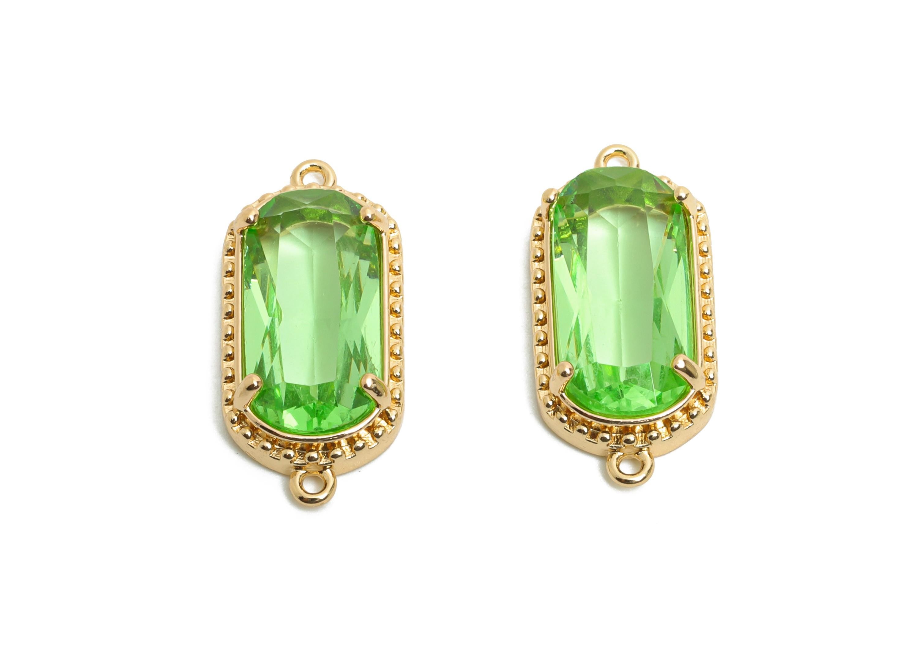 Brass Crystal Connector - Dainty Green Frame Pendant - Sparking Oval Rectangular Stone Bracelet - KC Gold Tone Plated - 20x9x4mm - GS1306 - DOMEDBAZAAR