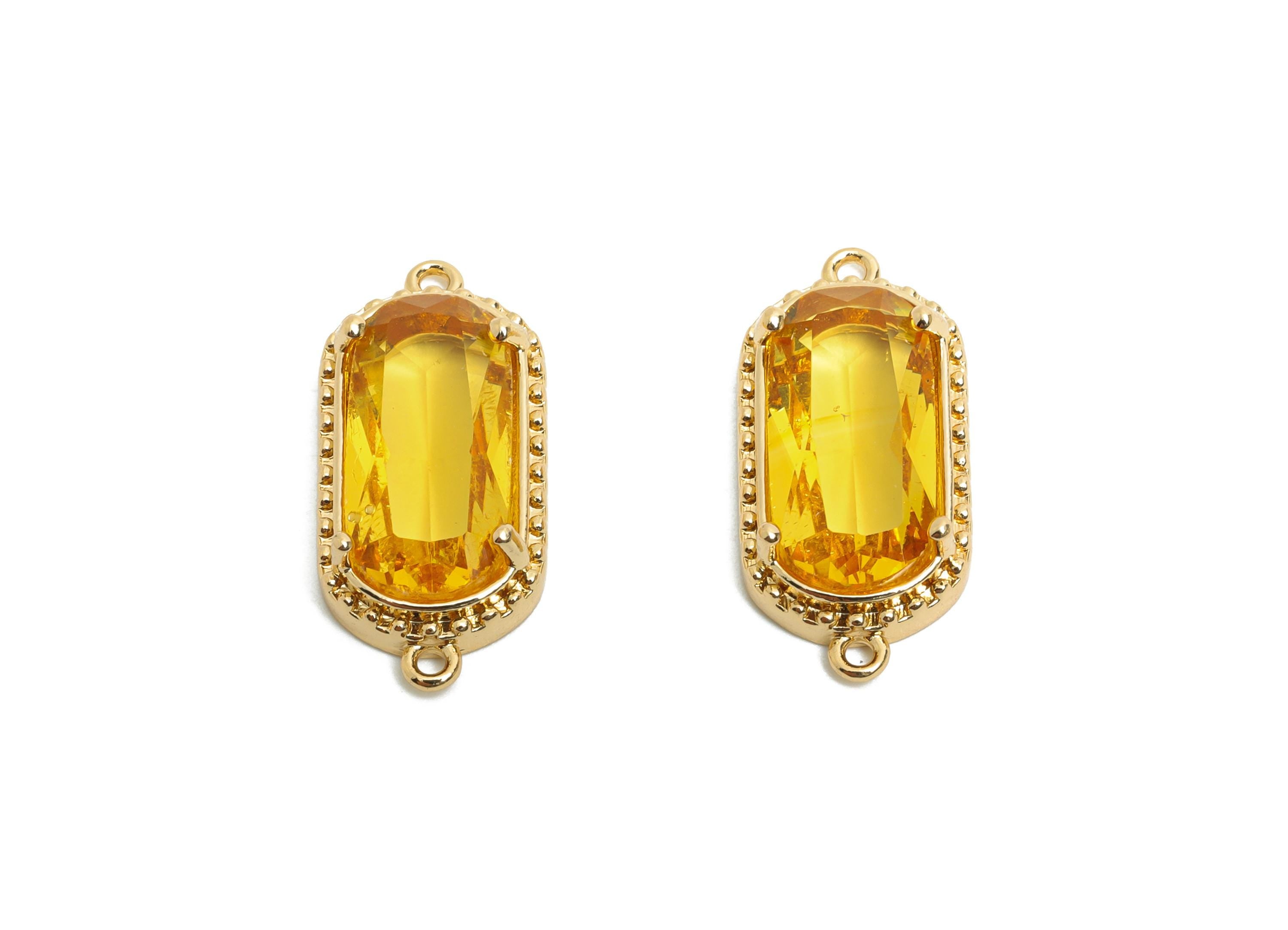 Brass Crystal Connector - Dainty Yellow Frame Pendant - Modern Oval Rectangular Stone Bracelet - KC Gold Tone Plated - 20x9x4mm - GS1307 - DOMEDBAZAAR