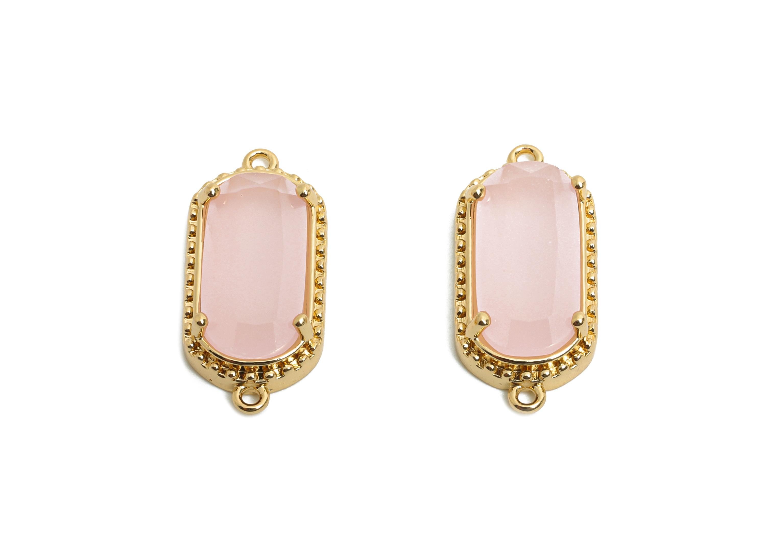 Brass Crystal Connector - Dainty Pink Frame Pendant - Sparking Oval Rectangular Stone Bracelet - KC Gold Tone Plated - 20x9x4mm - GS1210 - DOMEDBAZAAR