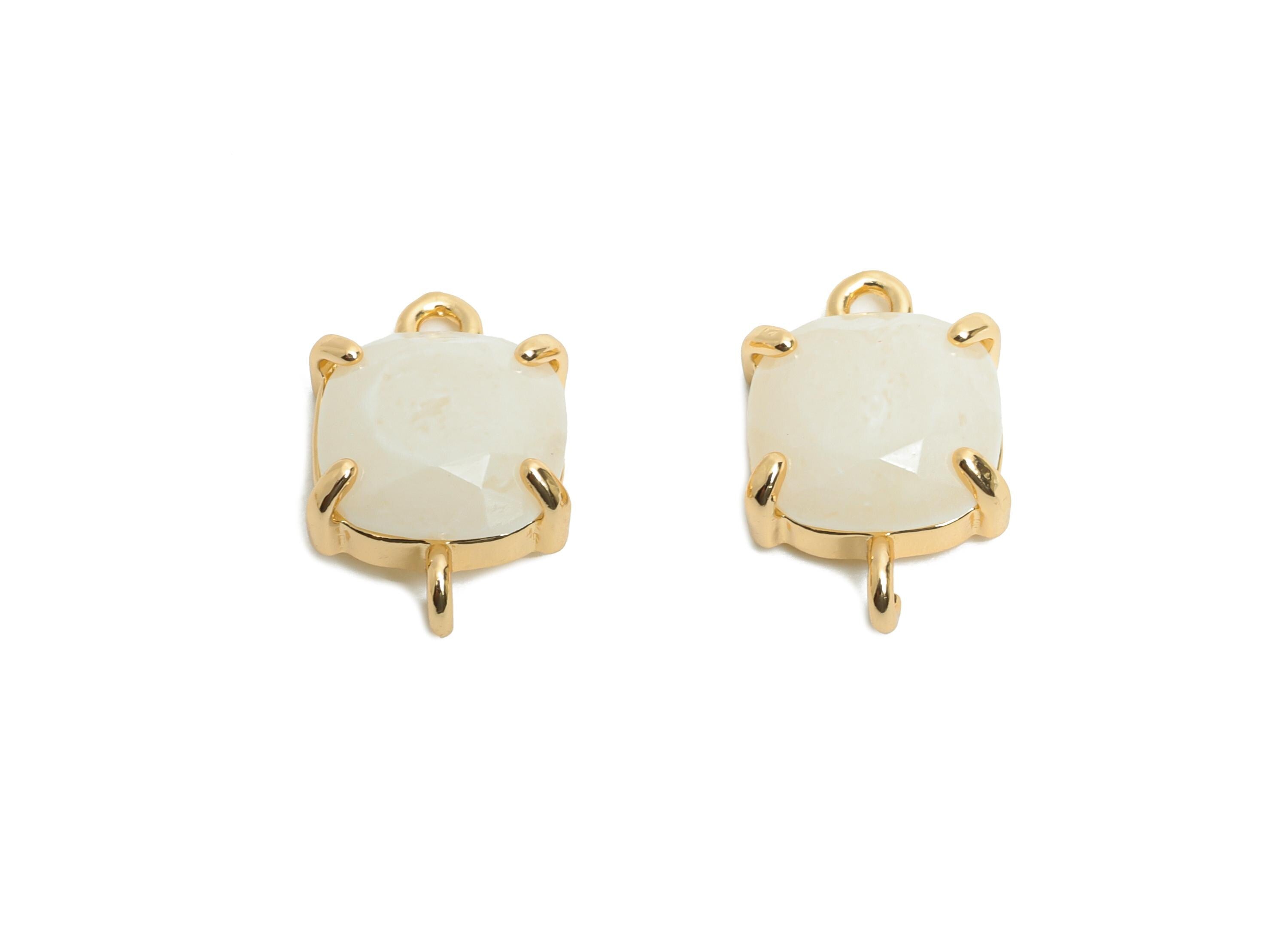 Square Crystal Bracelet Connector - Brass Faceted Glass Charms - Modern Square Connector - KC Gold Tone Plated - 16.4x10.4x5.57mm - GS1242 - DOMEDBAZAAR