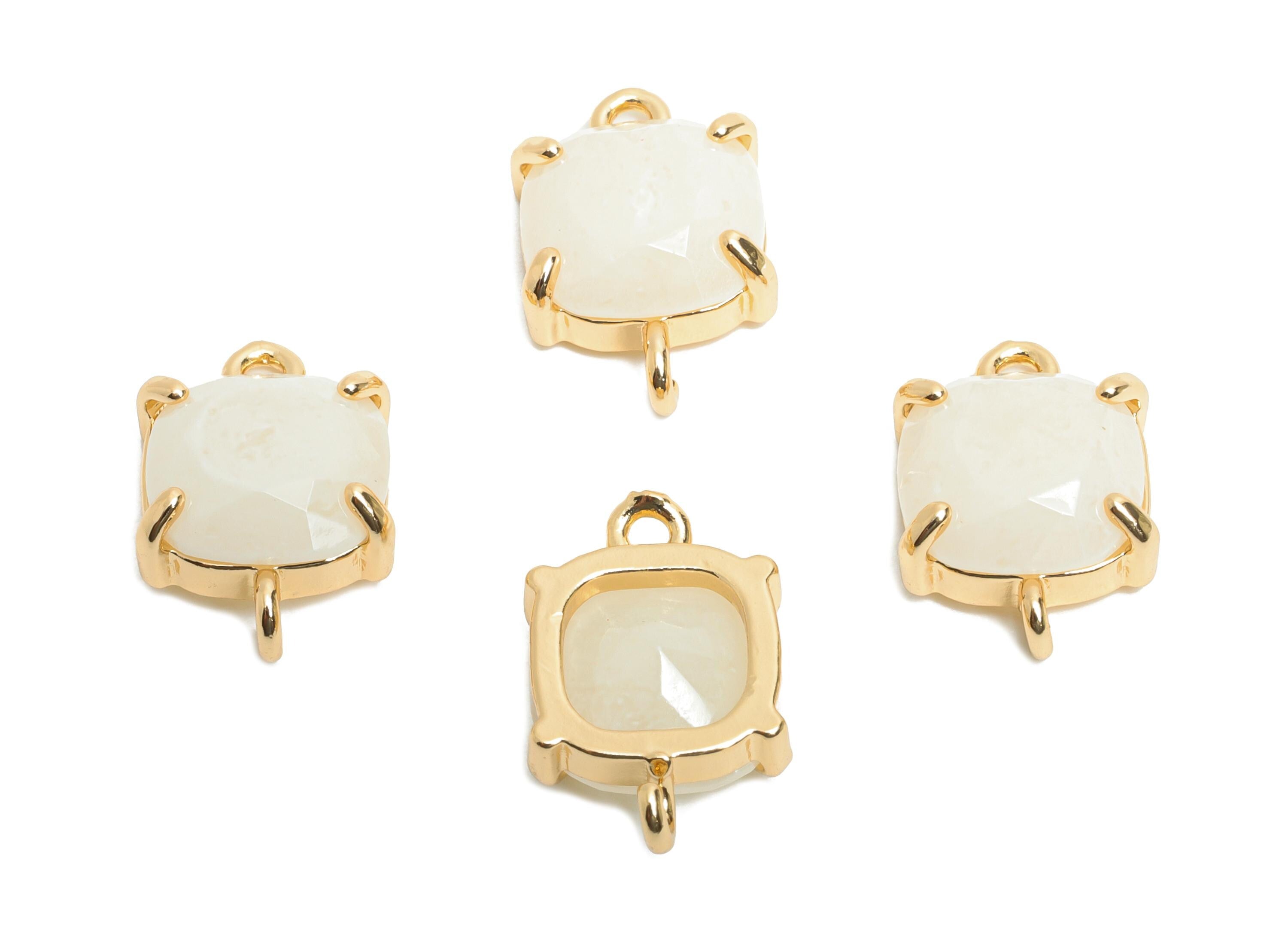 Square Crystal Bracelet Connector - Brass Faceted Glass Charms - Modern Square Connector - KC Gold Tone Plated - 16.4x10.4x5.57mm - GS1242 - DOMEDBAZAAR