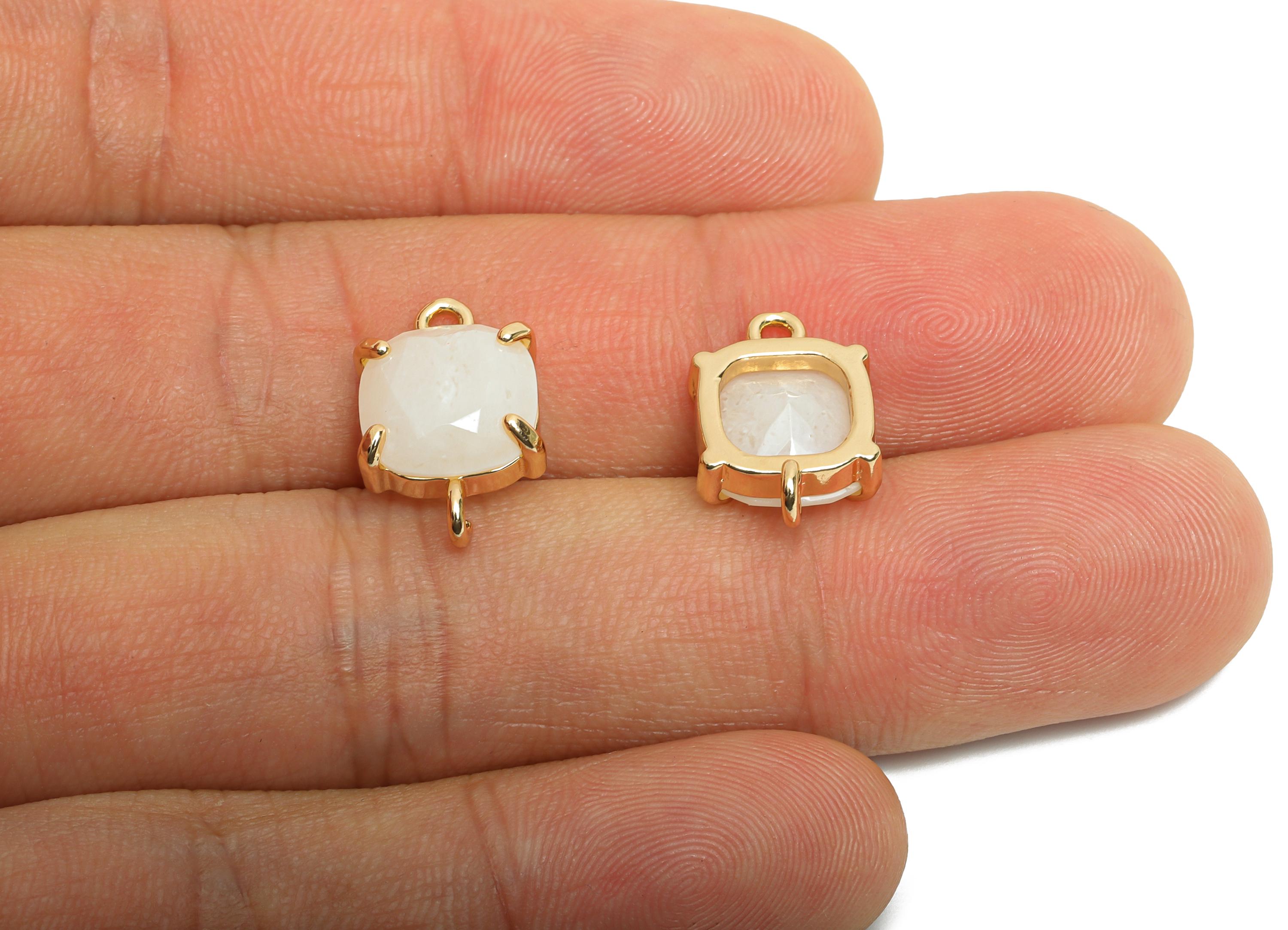 Square Crystal Bracelet Connector - Brass Faceted Glass Charms - Modern Square Connector - KC Gold Tone Plated - 16.4x10.4x5.57mm - GS1242 - DOMEDBAZAAR