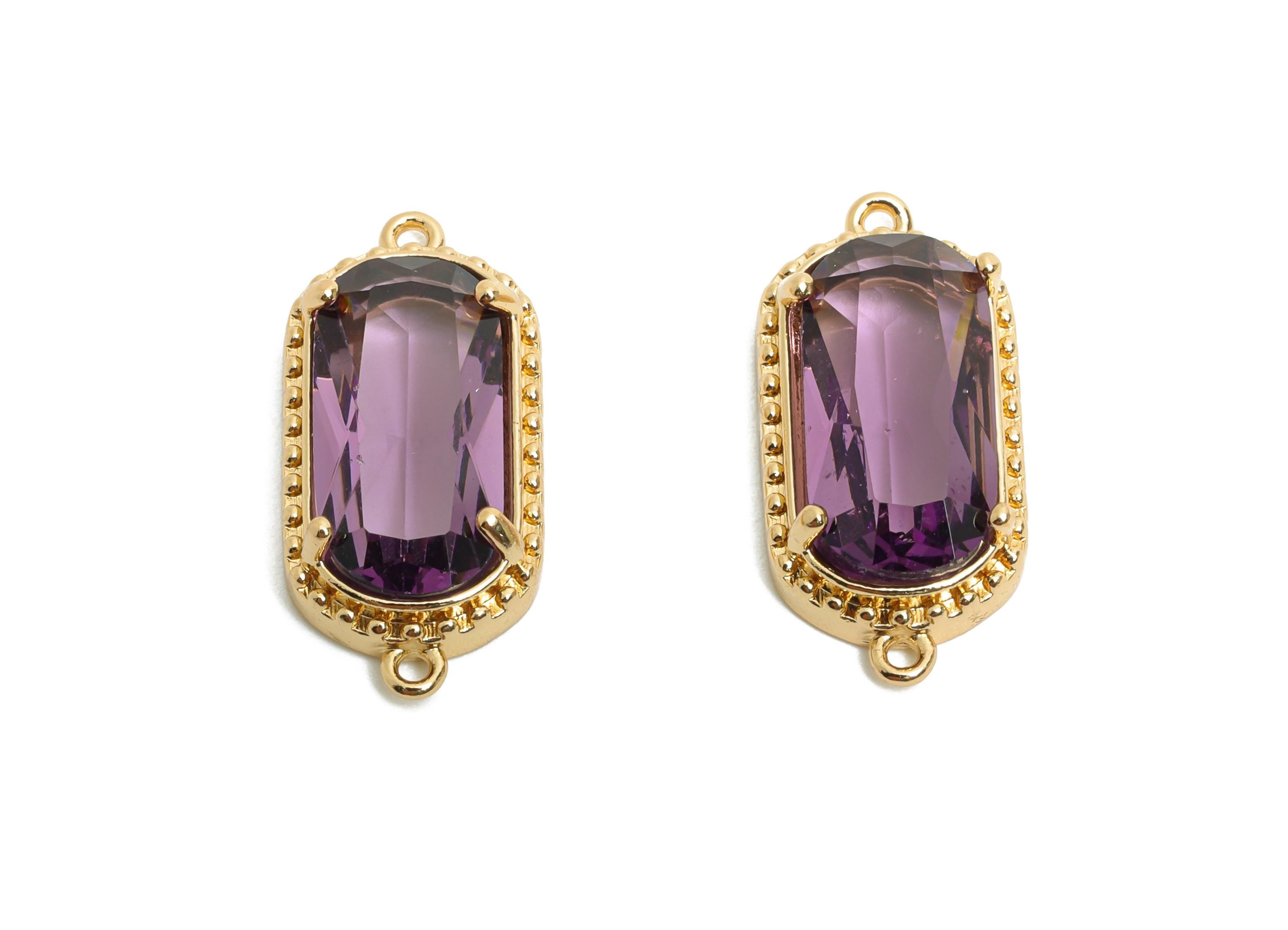 Brass Rectangle Crystal Connector - Dainty Gold Frame Pendant - Modern Oval Rectangle Connector - KC Gold Tone Plated - 20x9.53x4mm - GS1303 - DOMEDBAZAAR