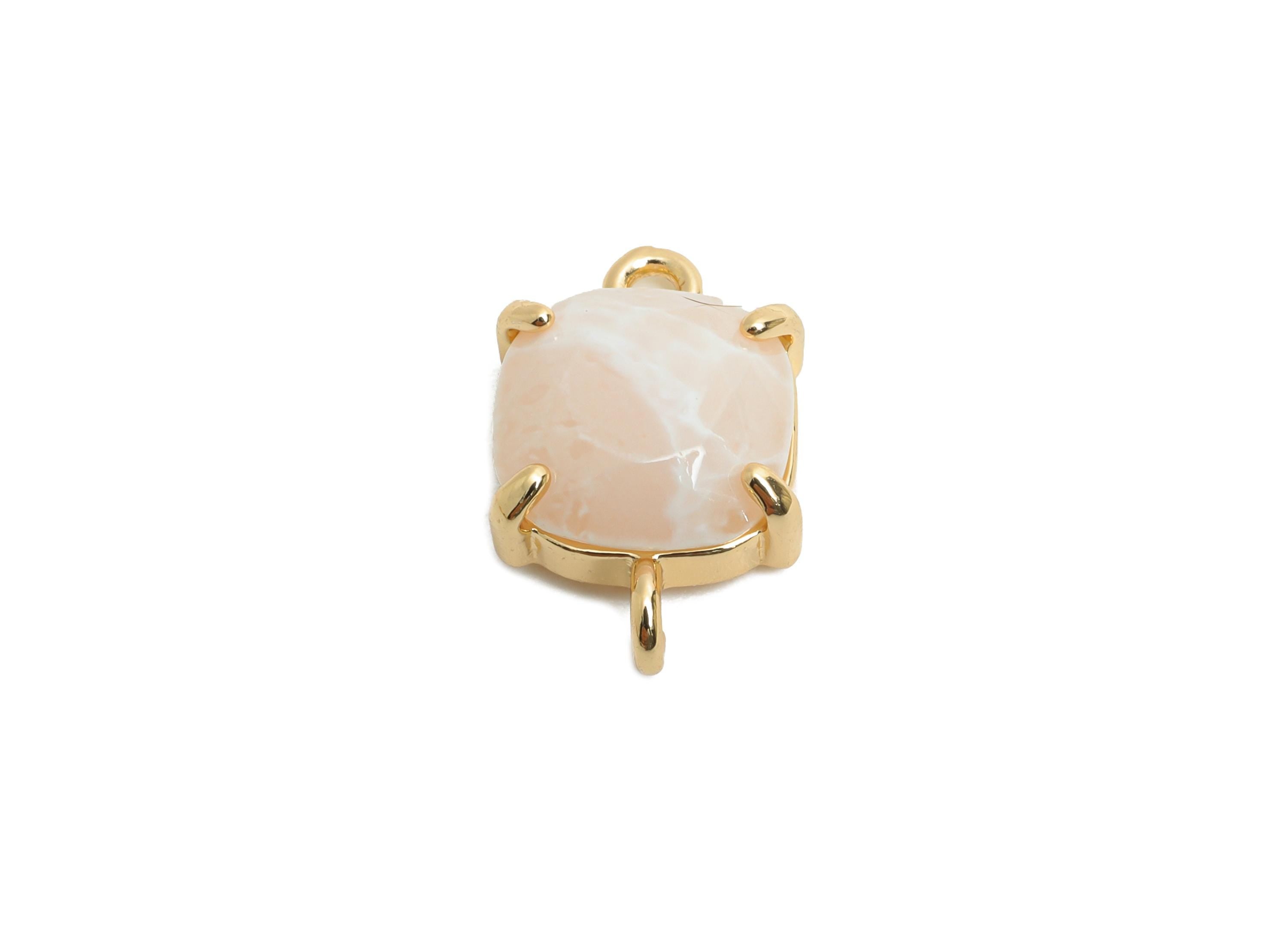 Square Crystal Bracelet Connector - Brass Faceted Glass Charm - Modern Square Connector - KC Gold Tone Plated - 16.4x10.4x5.57mm - GS1238 - DOMEDBAZAAR