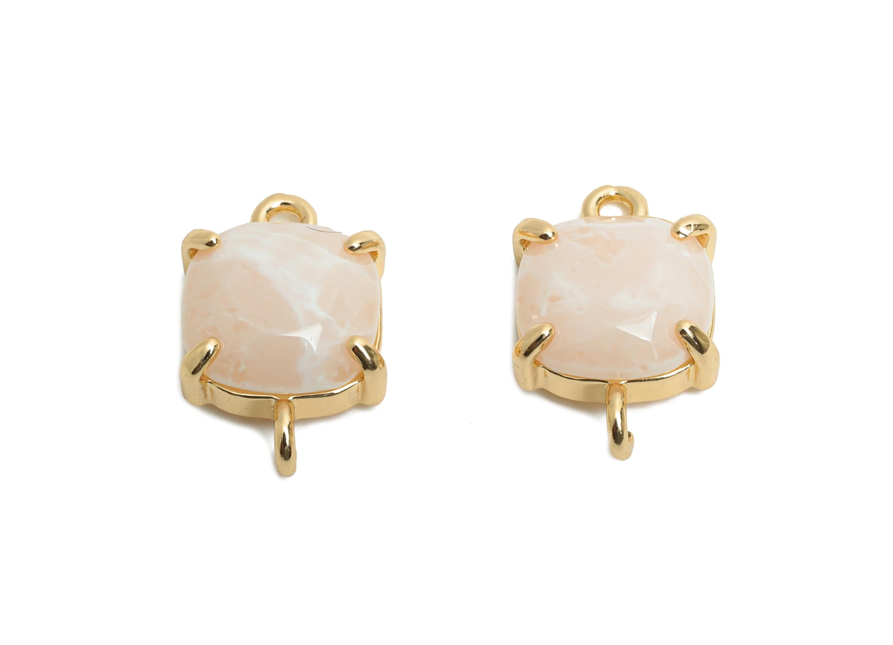 Square Crystal Bracelet Connector - Brass Faceted Glass Charm - Modern Square Connector - KC Gold Tone Plated - 16.4x10.4x5.57mm - GS1238 - DOMEDBAZAAR