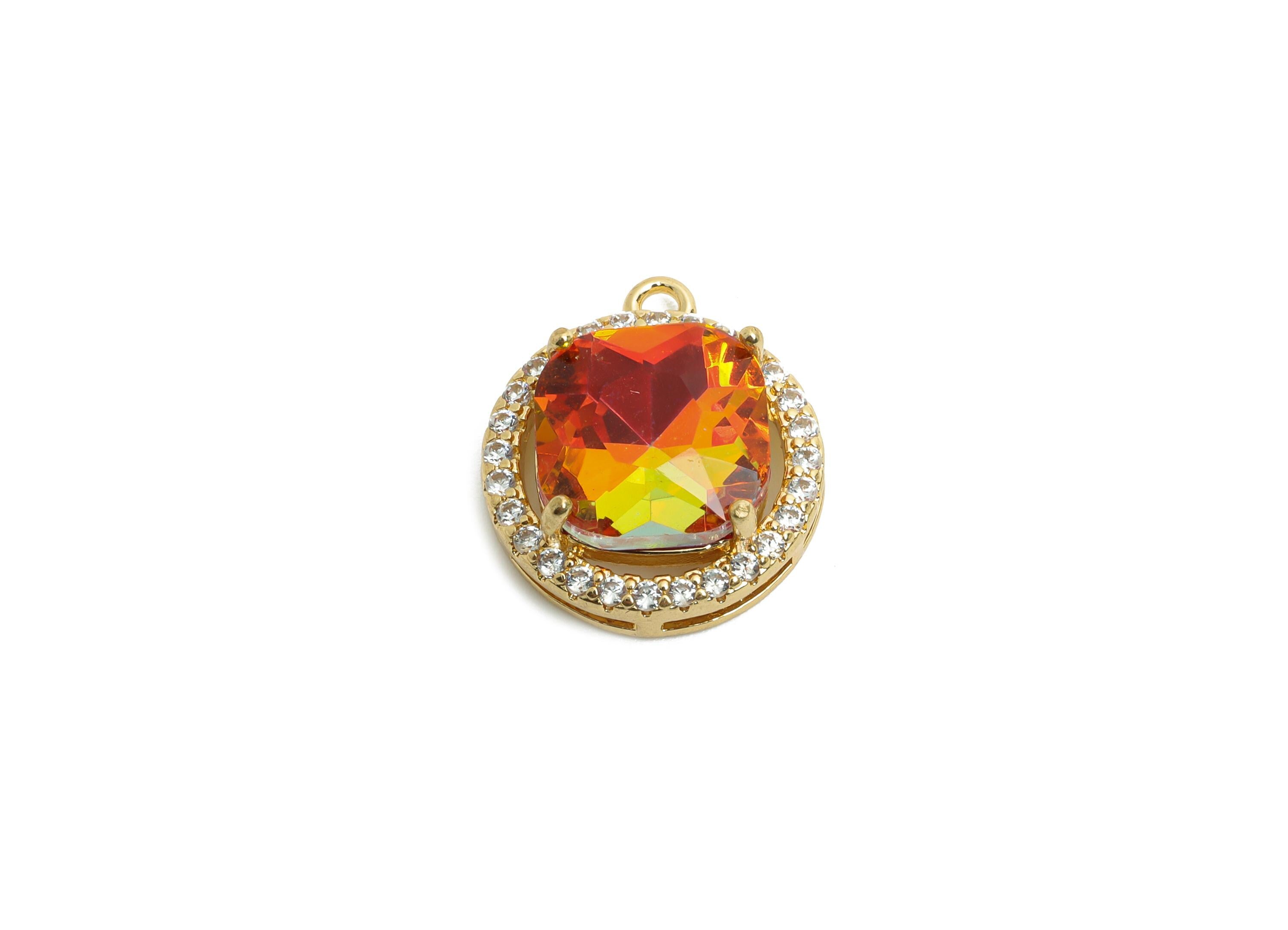 Dainty Crystal Halo Charm - Luxury Crystal Multicolor Charm - Sparkling Rhinestone Border Pendant - KC Gold Tone Plated - 17x15x6mm- GS1189 - DOMEDBAZAAR