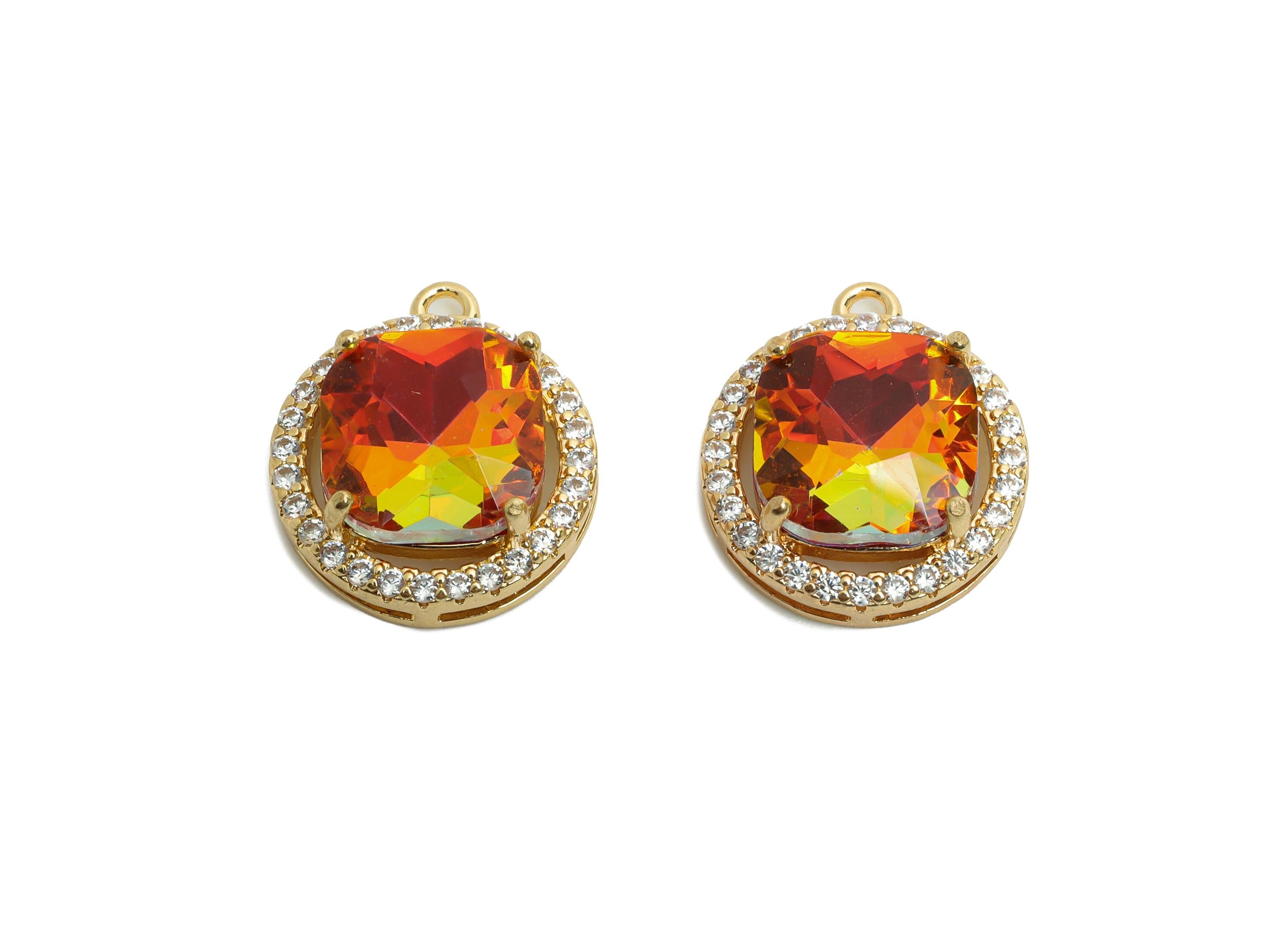 Dainty Crystal Halo Charm - Luxury Crystal Multicolor Charm - Sparkling Rhinestone Border Pendant - KC Gold Tone Plated - 17x15x6mm- GS1189 - DOMEDBAZAAR