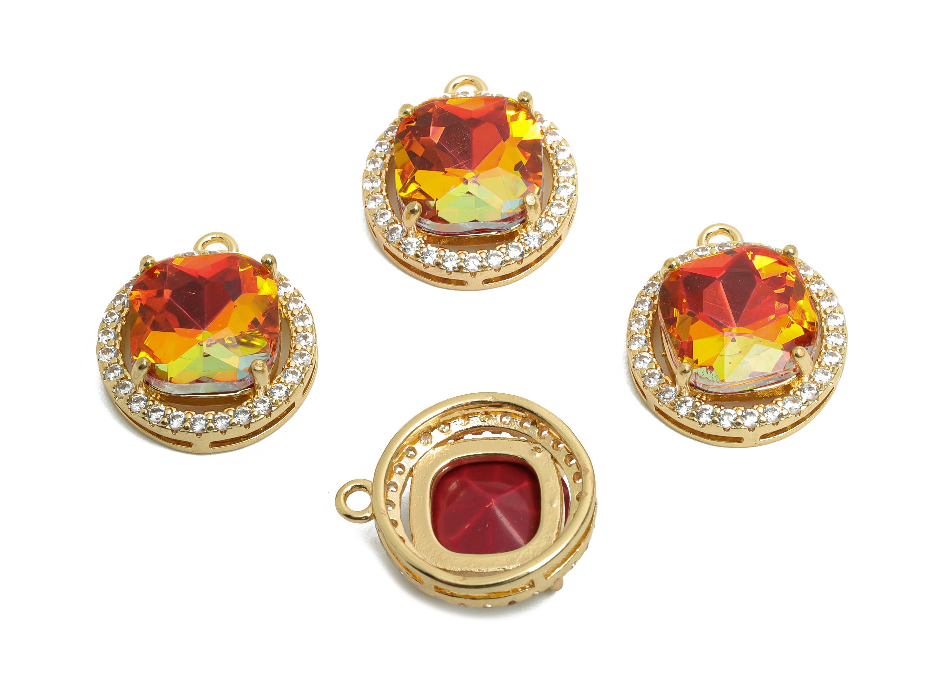 Dainty Crystal Halo Charm - Luxury Crystal Multicolor Charm - Sparkling Rhinestone Border Pendant - KC Gold Tone Plated - 17x15x6mm- GS1189 - DOMEDBAZAAR