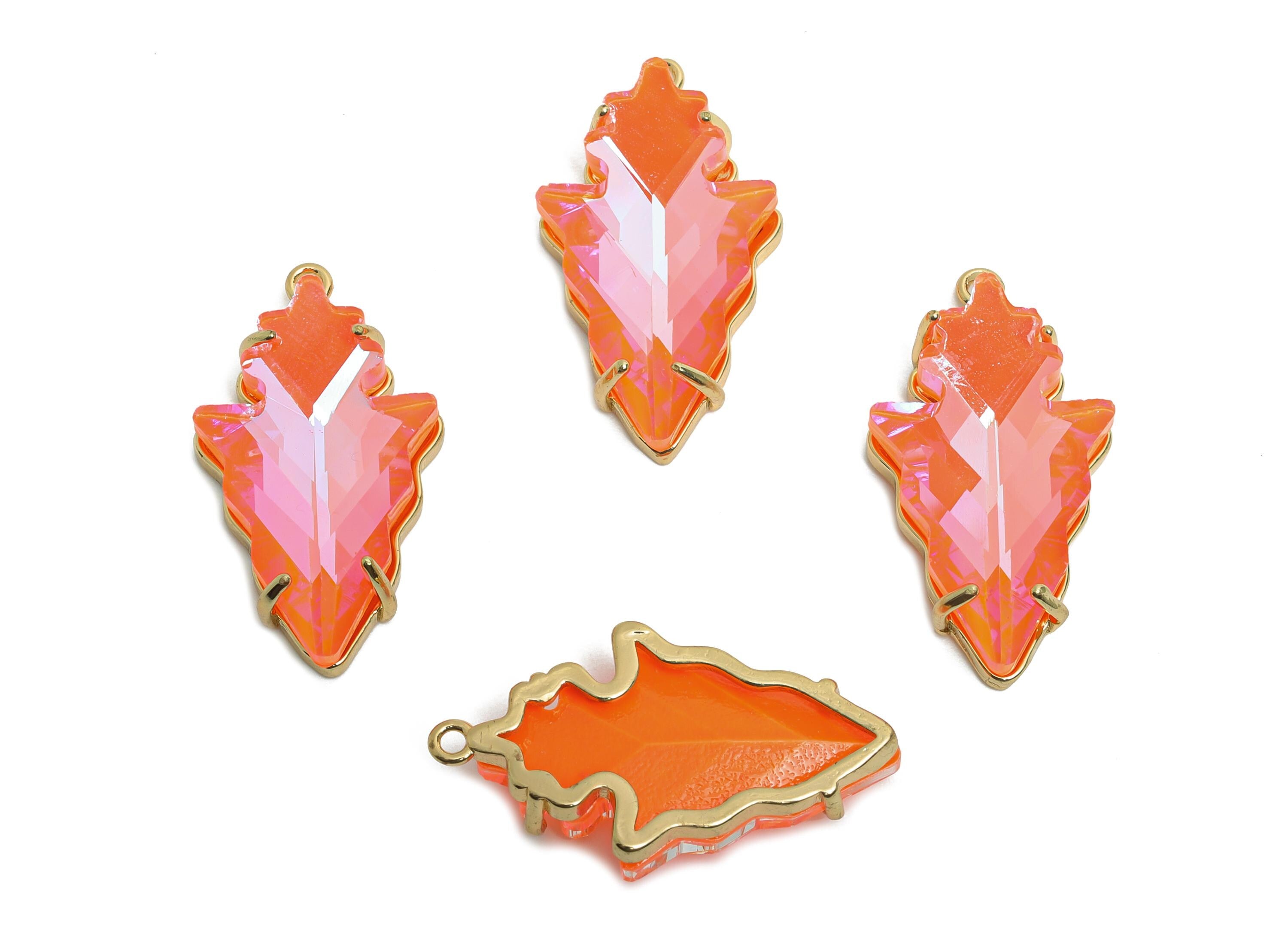 Faceted Crystal Leaf Charm - Brass Sparkling Geometric Glass Pendant - Unique Jewelry Accessories - KC Gold Plated - 30x16.3x7mm - GS1205 - DOMEDBAZAAR