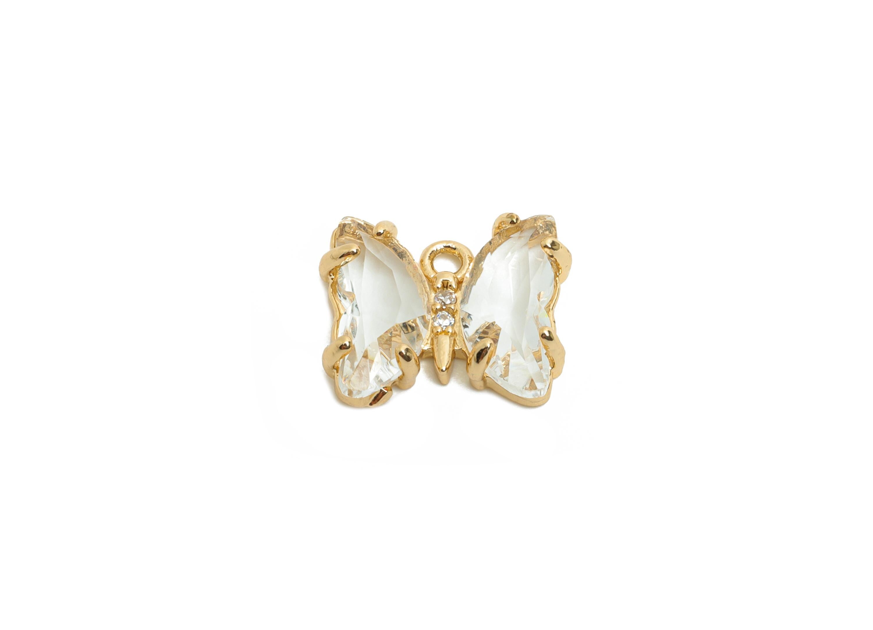 Butterfly Crystal Charm - Sparkling Zircon Glass Pendant - For Necklace - Luxury Jewelry DIY - KC Gold Tone Plated - 12x10.35x3mm- GS1248 - DOMEDBAZAAR