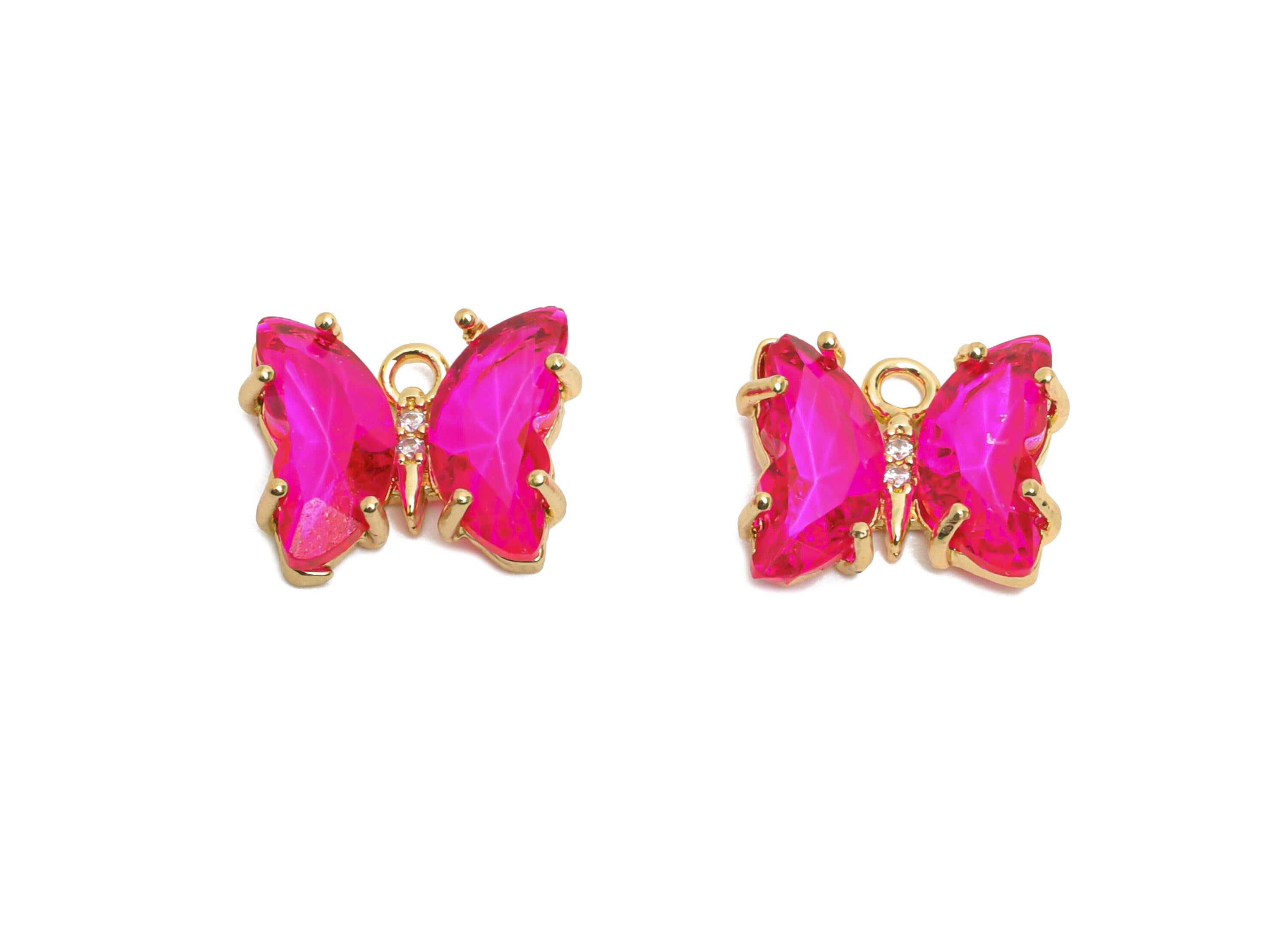 Butterfly Crystal Charm - Artistic Zircon Glass Necklace Pendant - Jewelry Component - KC Gold Tone Plated Brass - 12.44x10.35x3.4mm- GS1251 - DOMEDBAZAAR