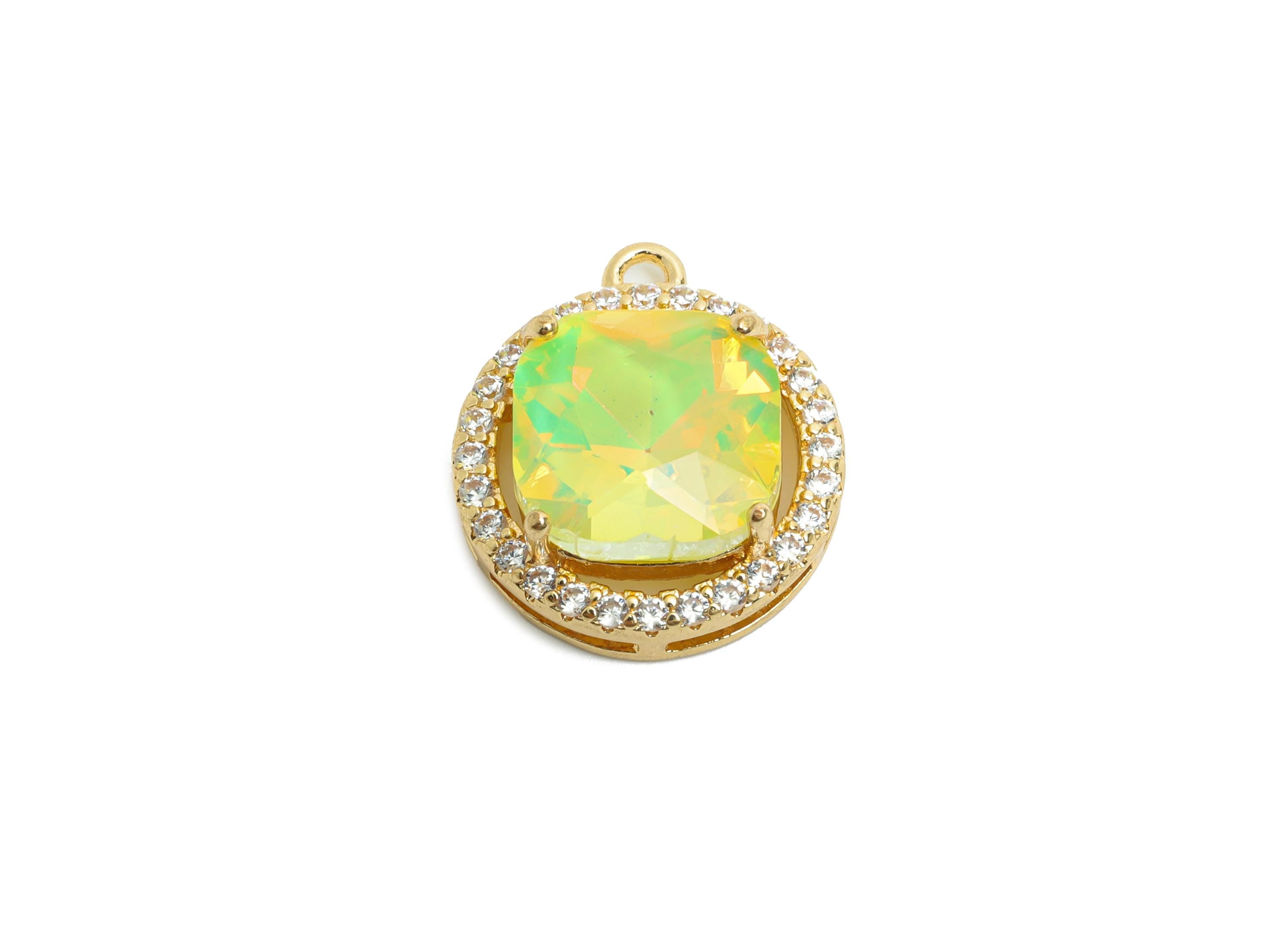 Faceted Dainty Crystal Charm - Luxury Crystal Necklace Charm - Sparkling Rhinestone Border Pendant - KC Gold Tone Plated - 17x15x6mm- GS1187 - DOMEDBAZAAR