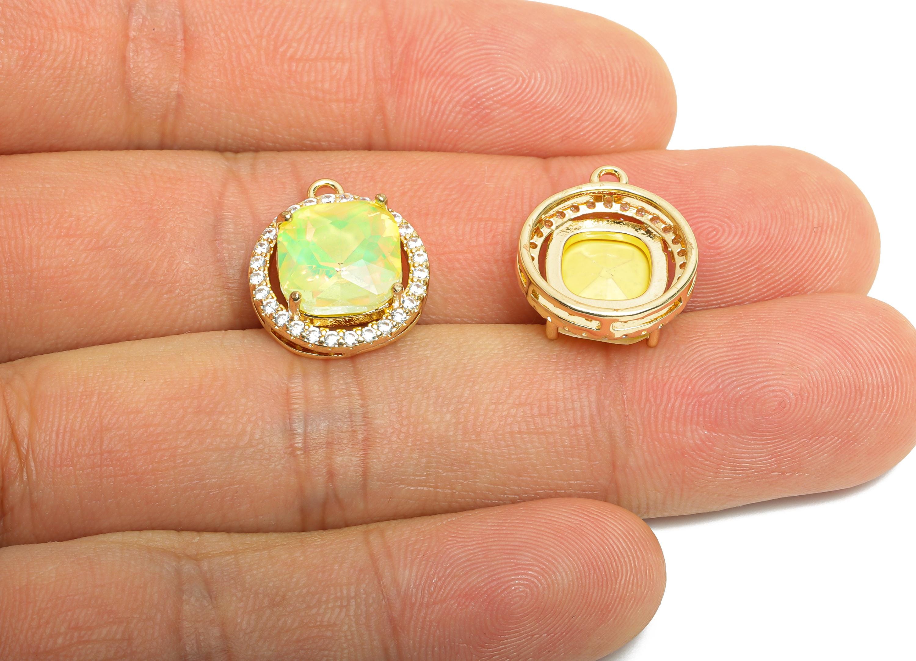 Faceted Dainty Crystal Charm - Luxury Crystal Necklace Charm - Sparkling Rhinestone Border Pendant - KC Gold Tone Plated - 17x15x6mm- GS1187 - DOMEDBAZAAR